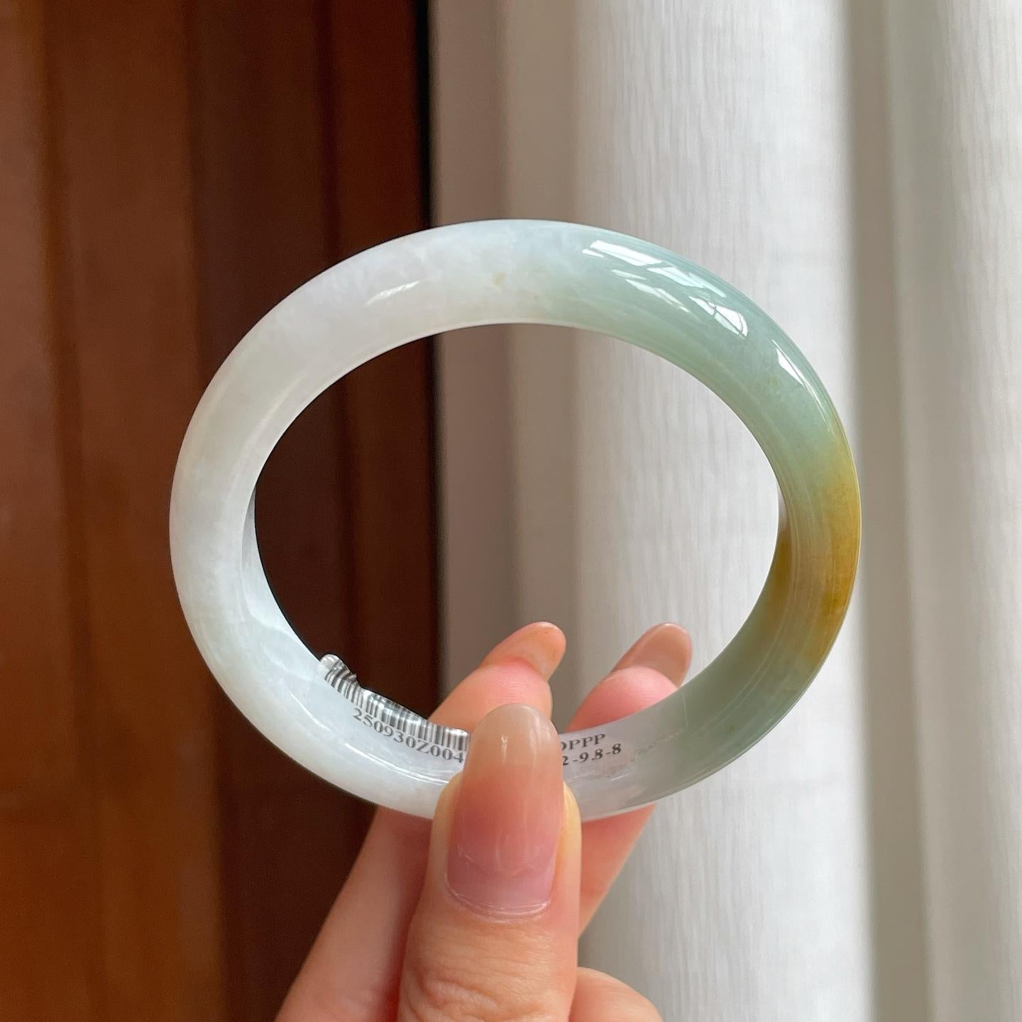 糯冰黄加绿翡翠平安镯（53.6mm)（yc365764）