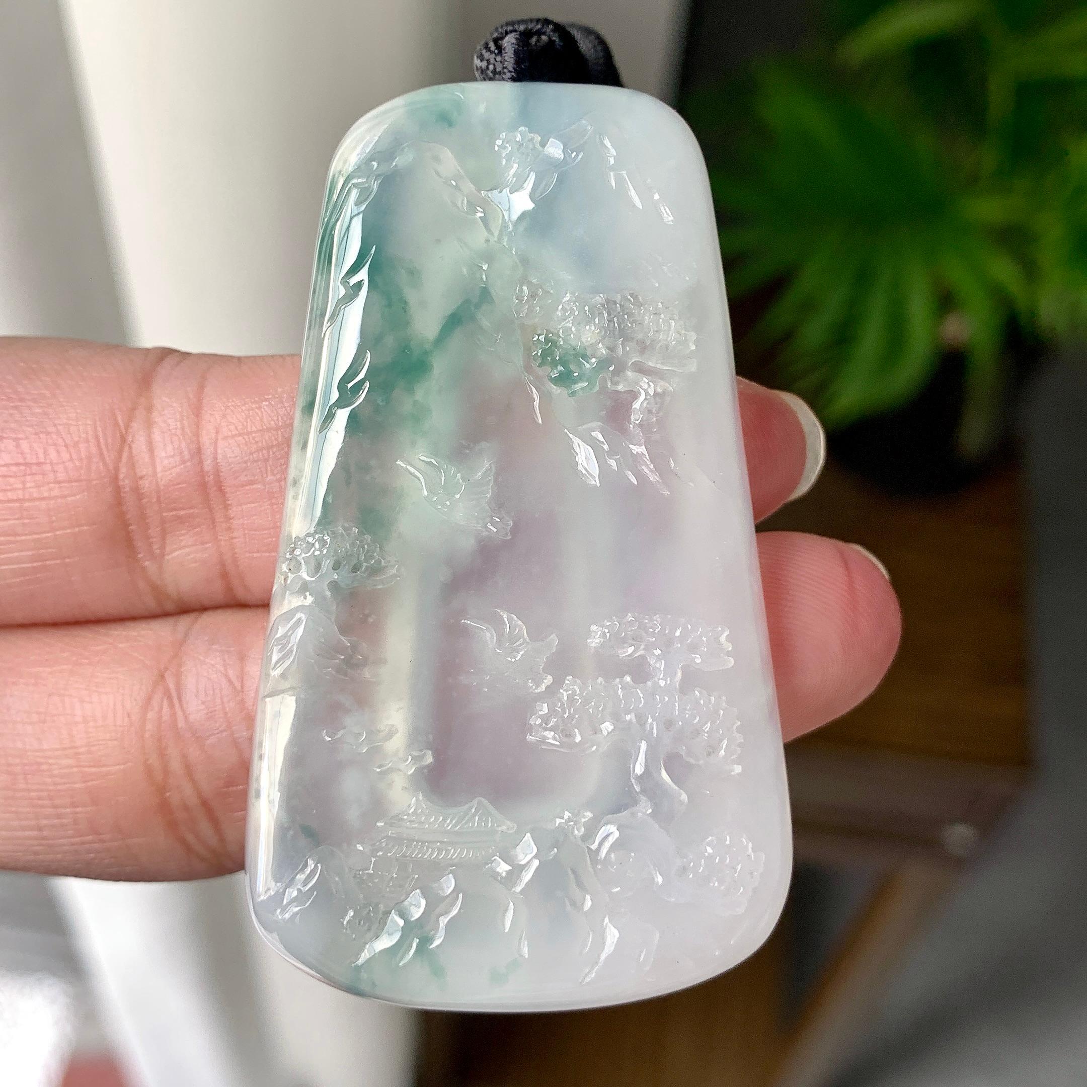 糯冰种飘花山水牌挂件（yc215971）