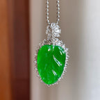 18k金镶冰种满绿翡翠叶子（yc246210）