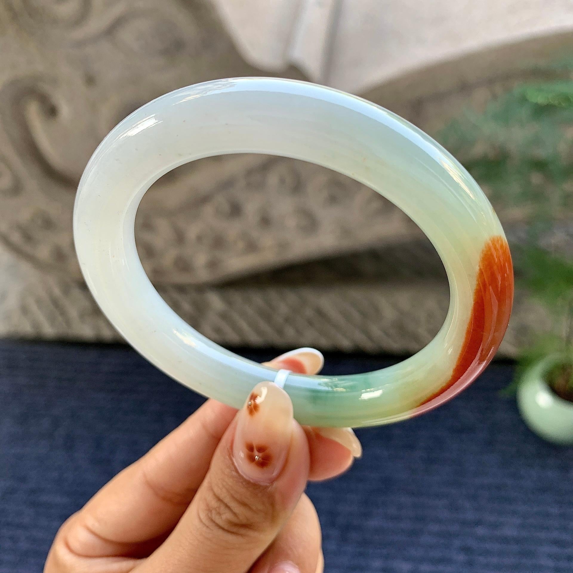 细糯种红翡飘花圆条手镯（57mm）（yc248095）