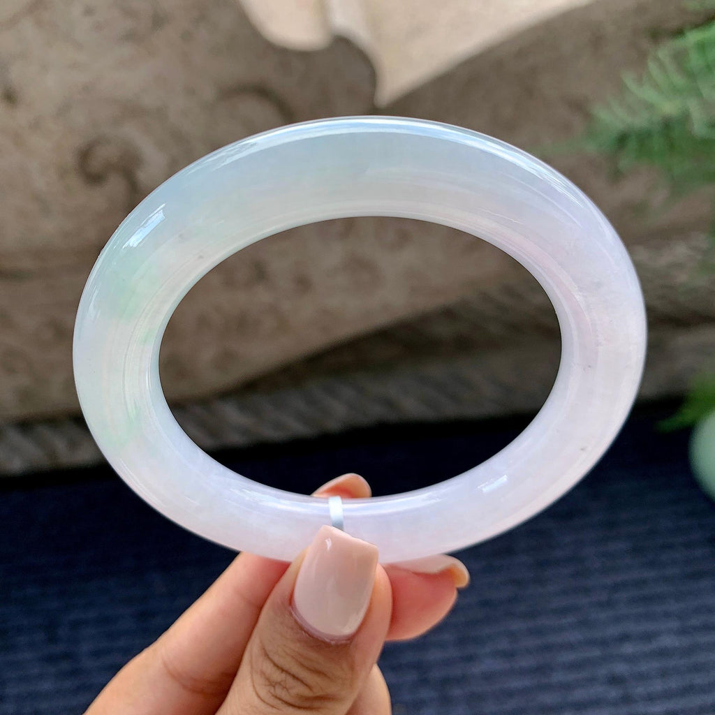 细糯种淡紫罗兰飘绿圆条手镯（57.6mm）（yc226055）