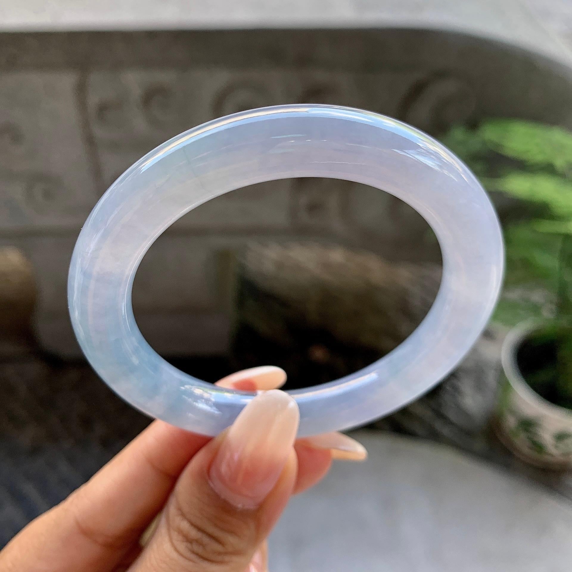 糯冰种紫罗兰圆条手镯（53mm）