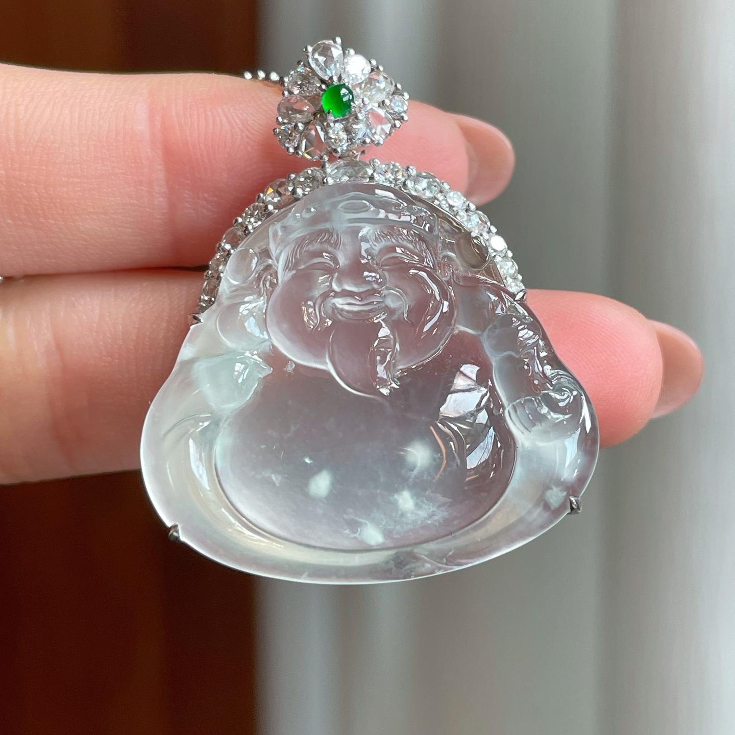 18k金钻镶冰玻种无色翡翠财神（yc349449）