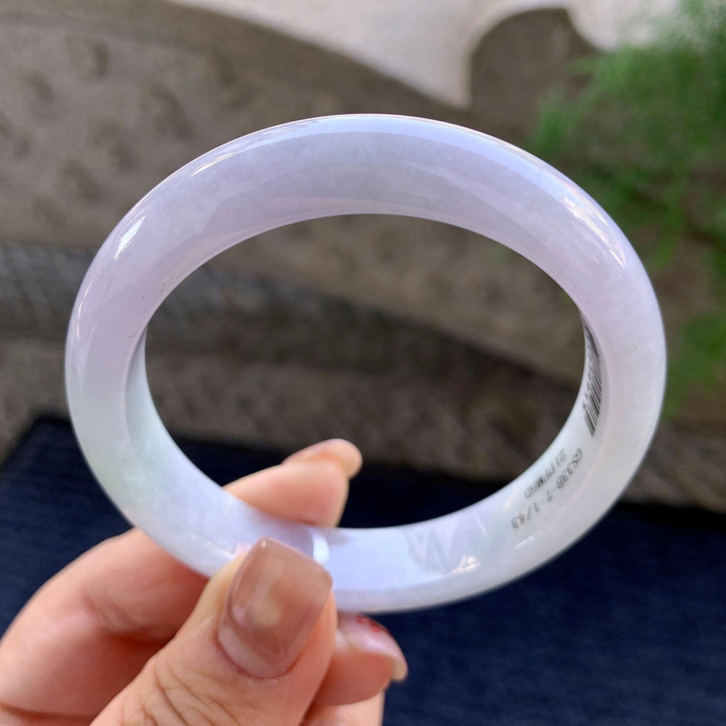 糯种淡紫罗兰正圈平安镯 55.7圈口 天然缅甸A货翡翠（yc352933）