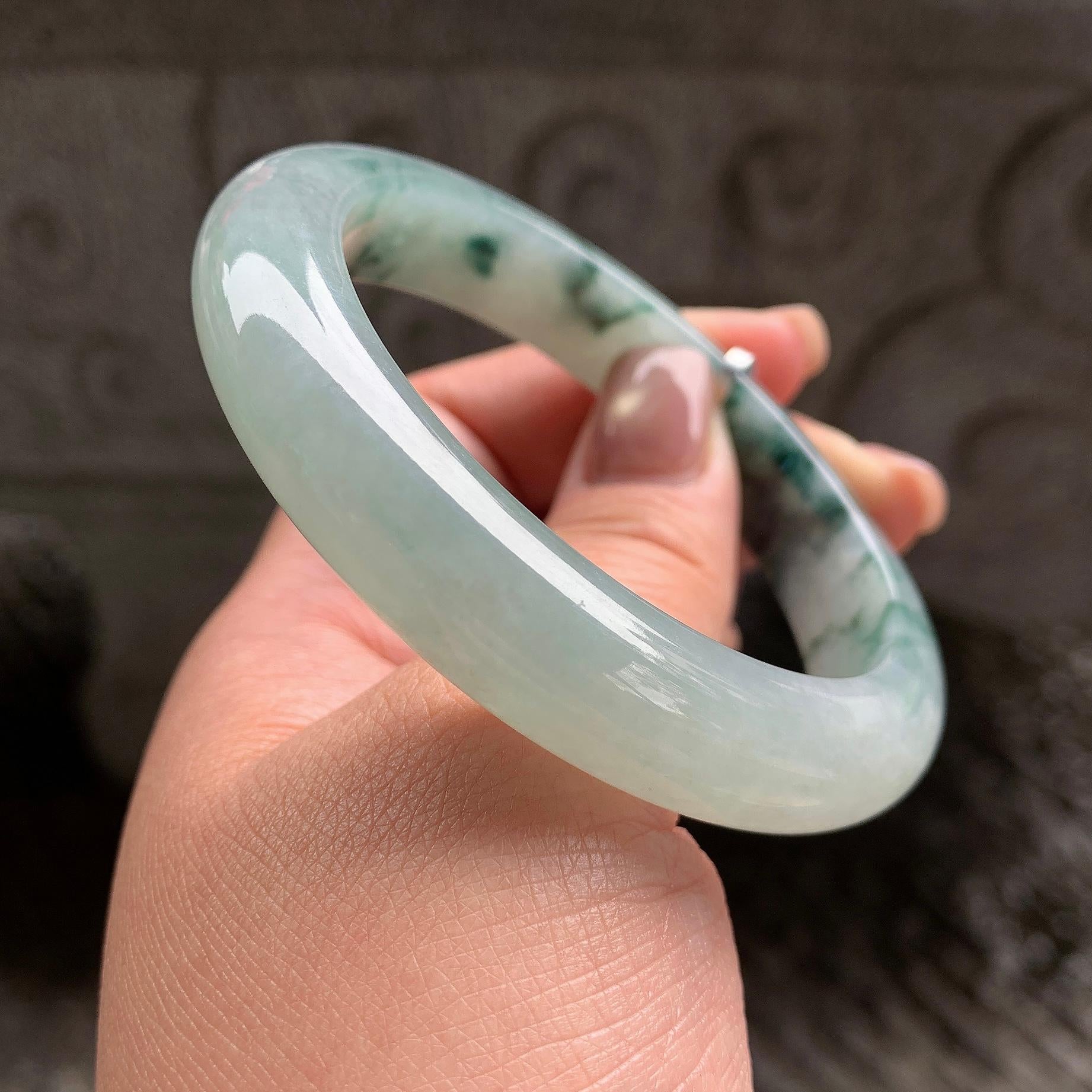 细糯种飘蓝花正圈平安镯 57.7圈口 天然缅甸A货翡翠（yc345045）
