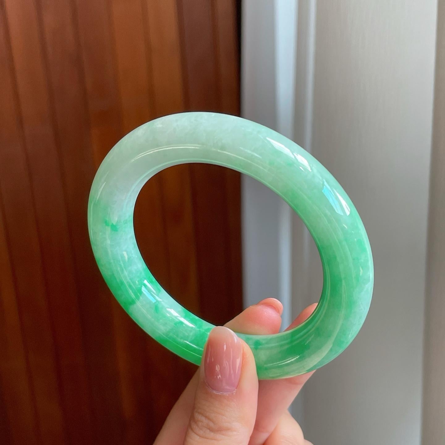 糯冰飘花翡翠圆条手镯（57mm）（yc323861）