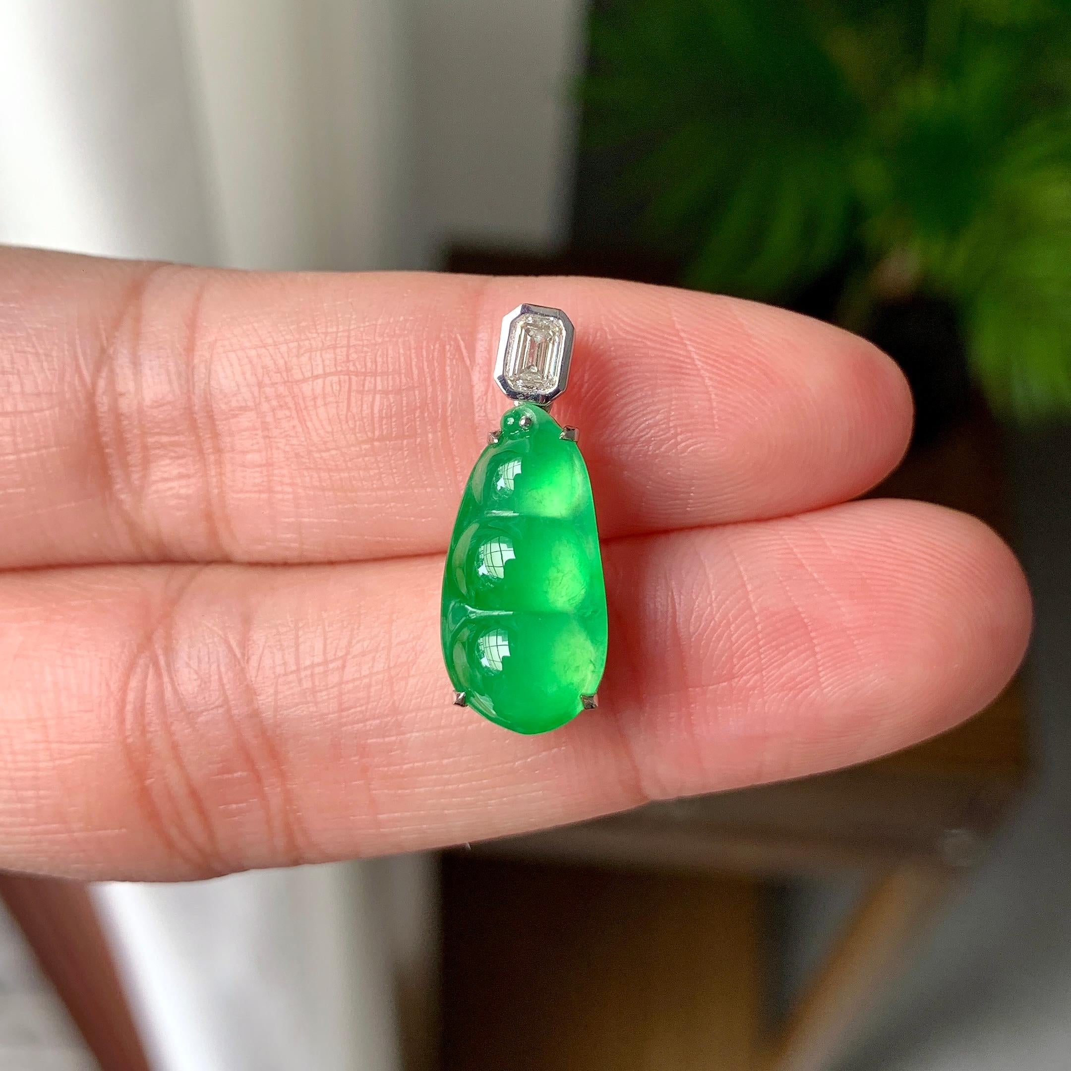 18K金钻镶冰种满绿福豆吊坠（yc257221）