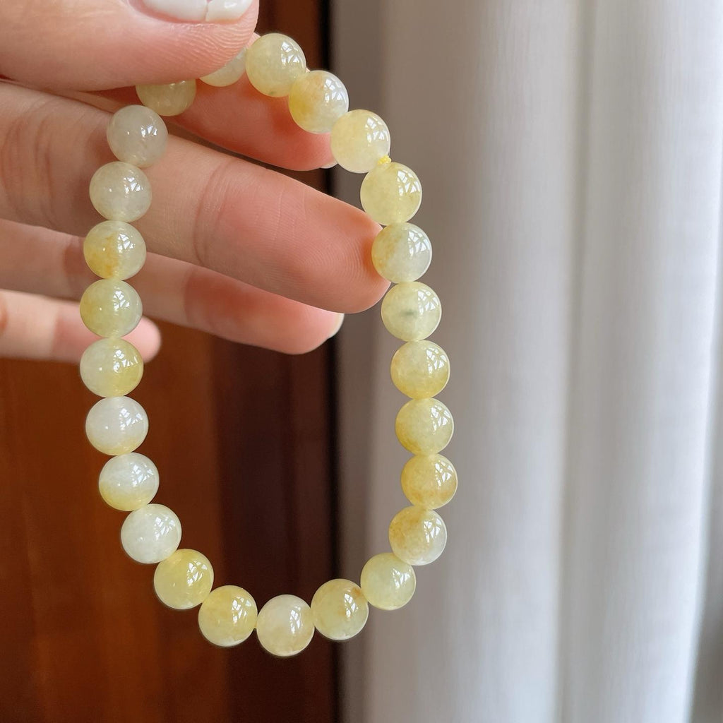 糯冰黄翡翡翠珠串手串（yc257269）