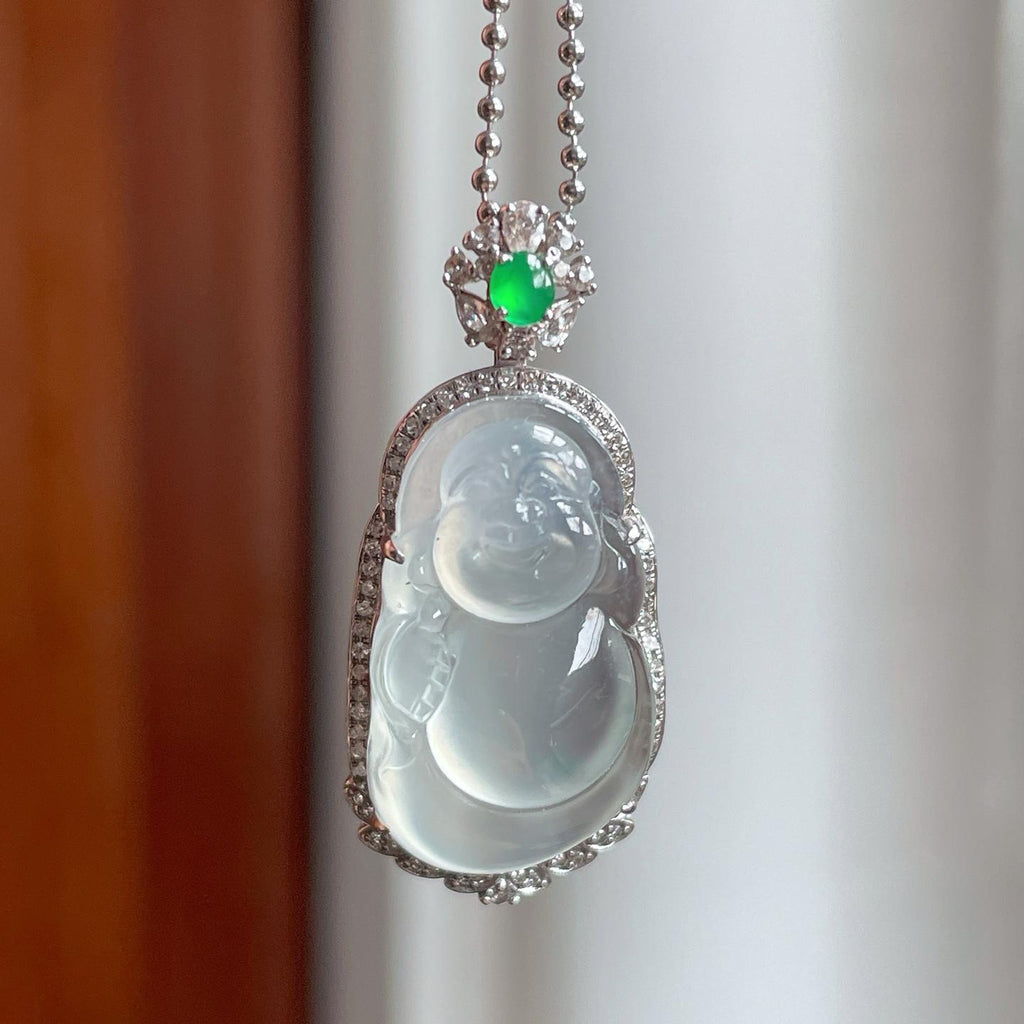 18k金镶冰种翡翠佛公（yc250563）