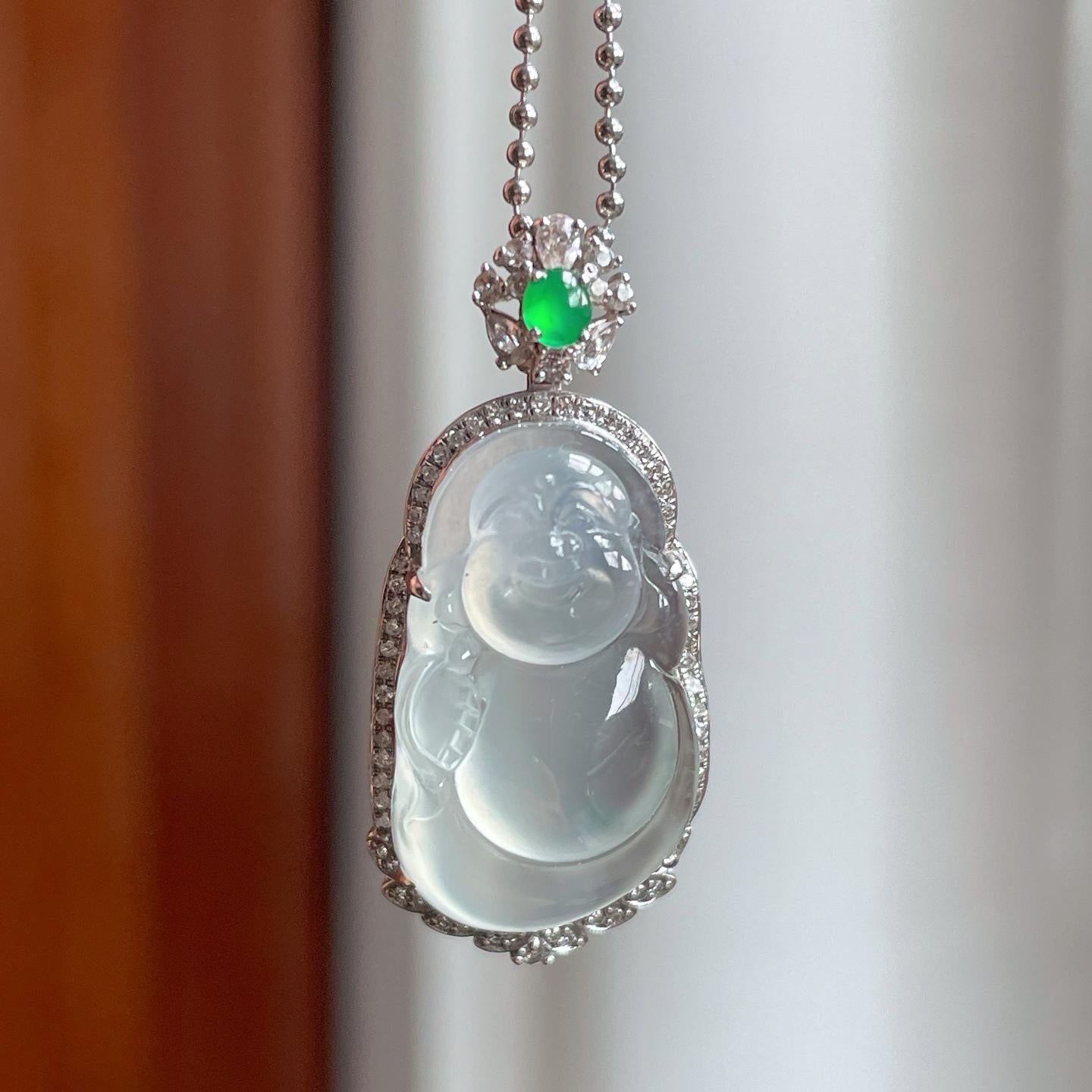 18k金镶冰种翡翠佛公（yc250563）