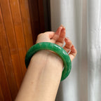 糯冰种满绿翡翠圆条手镯（56mm）（yc200658）