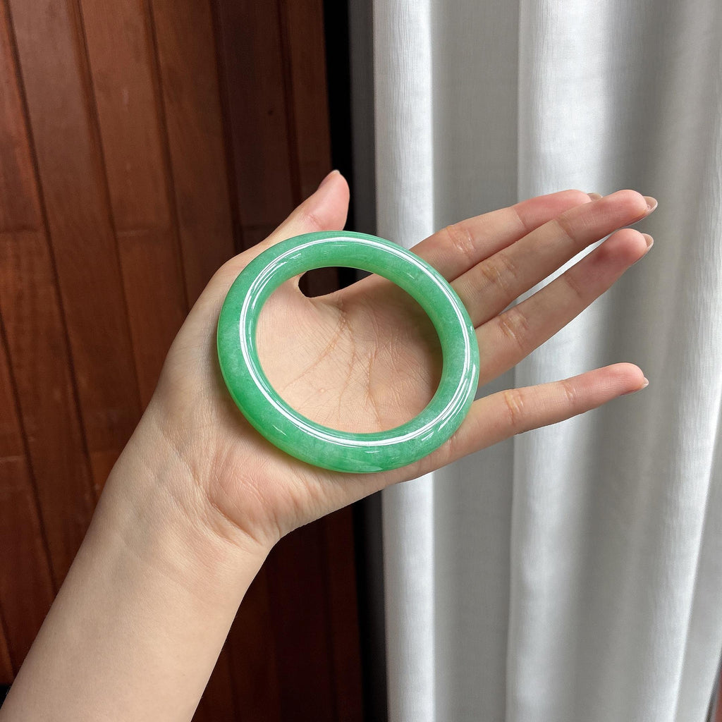 糯冰满绿圆条手镯 56圈 天然缅甸A货翡翠（yc525925）