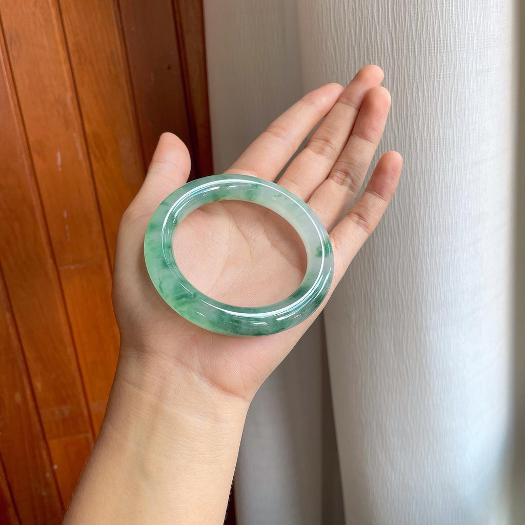 冰种飘花翡翠圆条手镯（55mm）（yc254960）