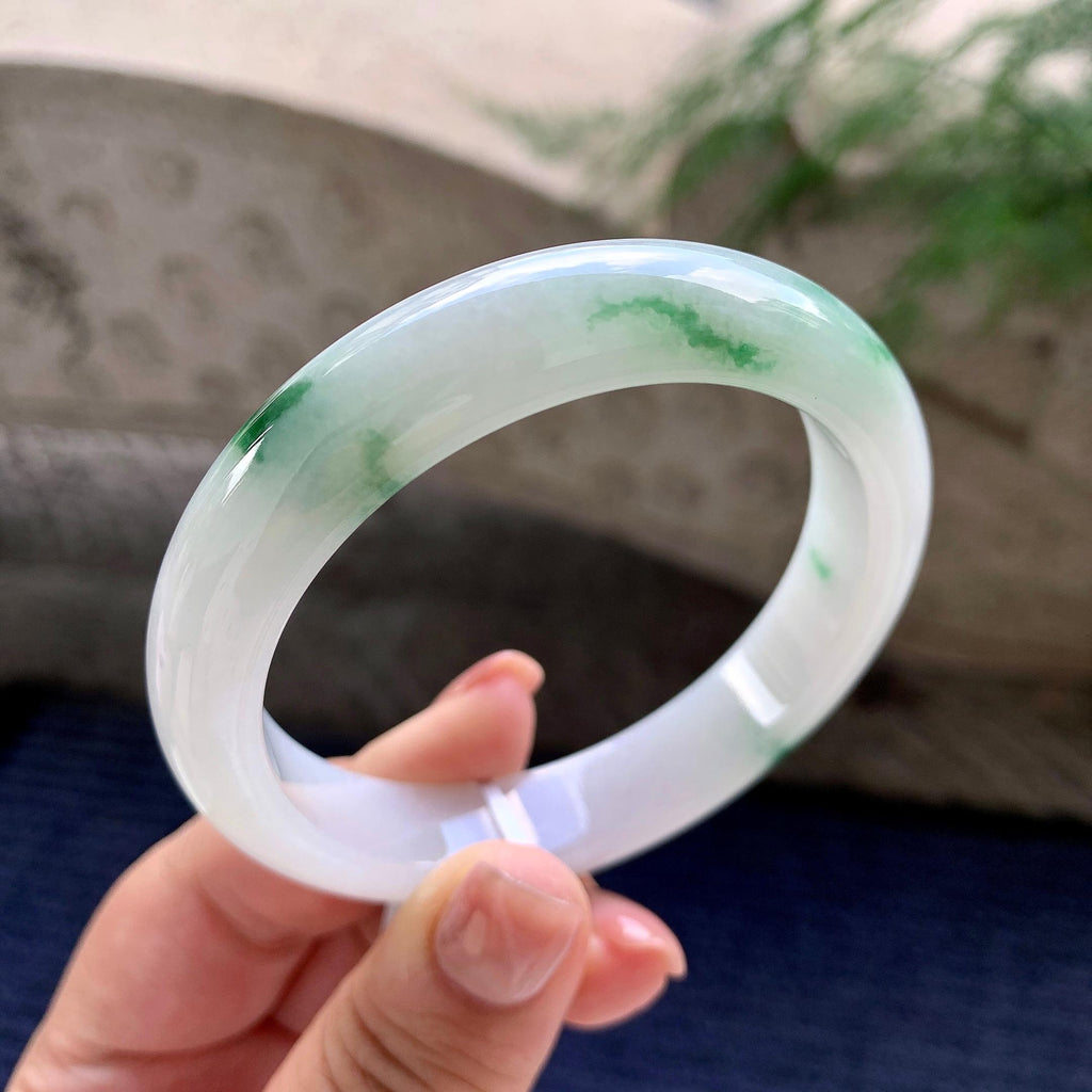 细糯种飘绿花正圈平安镯 57.2圈口 天然缅甸A货翡翠（yc483965）