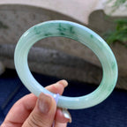 大圈口  细糯种飘蓝花圆条手镯  60.4圈口  天然缅甸A货翡翠（yc433651）