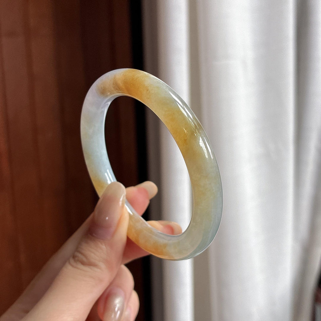 糯冰黄翡特色圆条手镯 51圈 天然缅甸A货翡翠（yc466273）