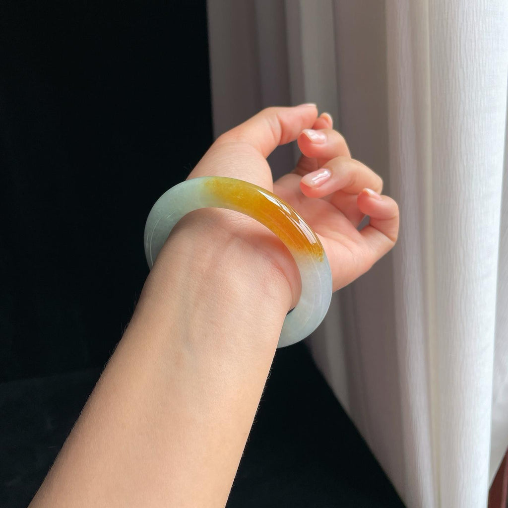 冰种晴底黄翡圆条翡翠手镯（59.5mm）（yc376691）