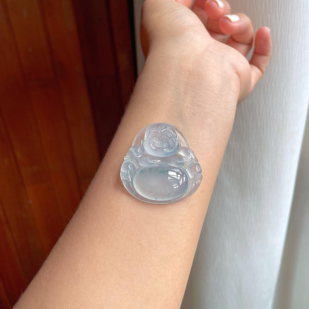 冰种蓝底飘花翡翠佛公（yc248545）