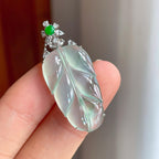 18k金镶冰种飘绿花翡翠叶子（yc257255）