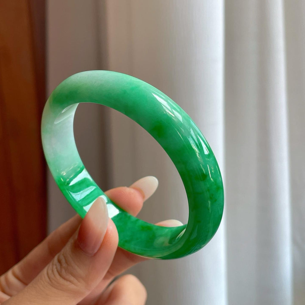 糯冰满绿翡翠平安镯（57.5mm）（yc259091）
