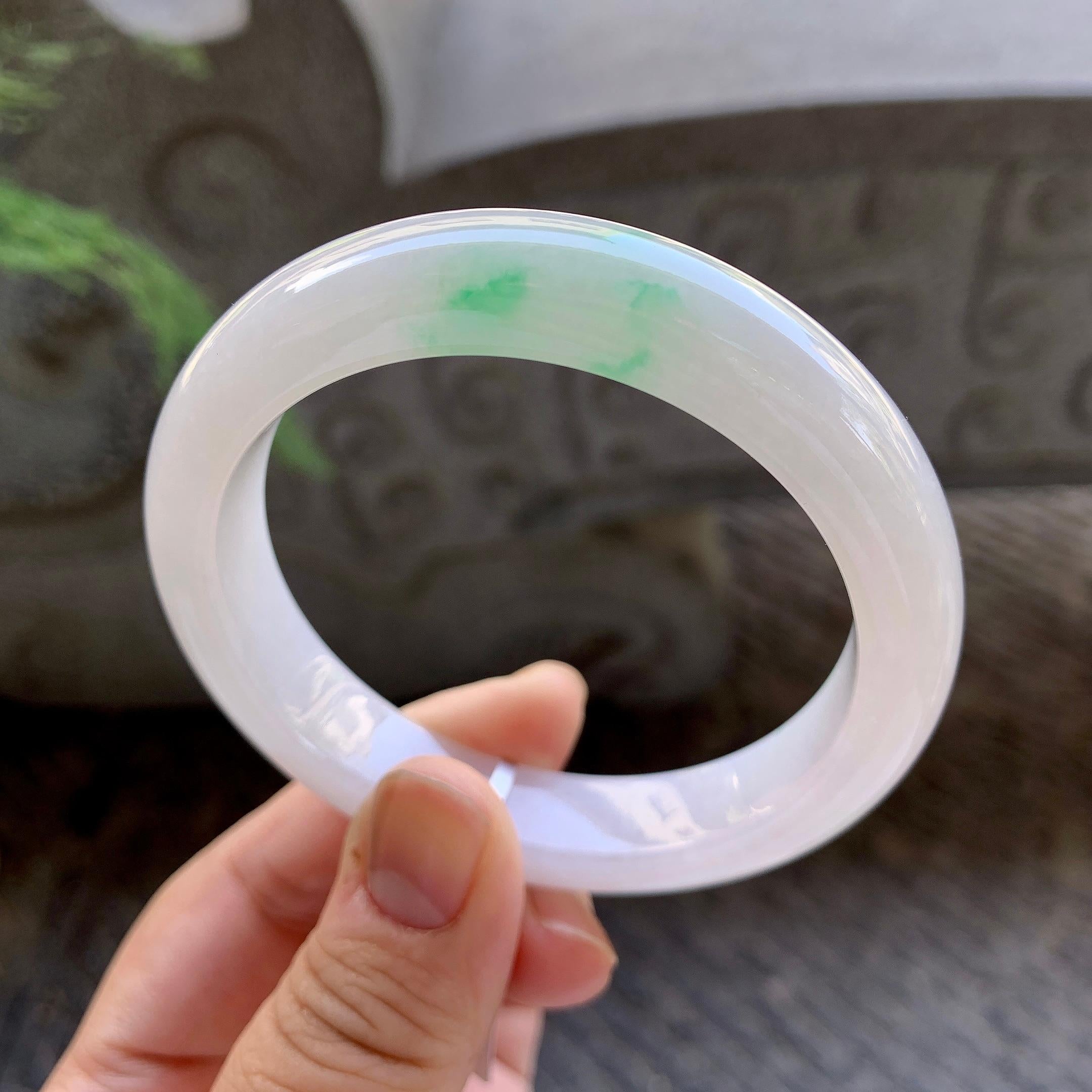 细糯种飘绿平安镯（56.8mm）（yc199584）