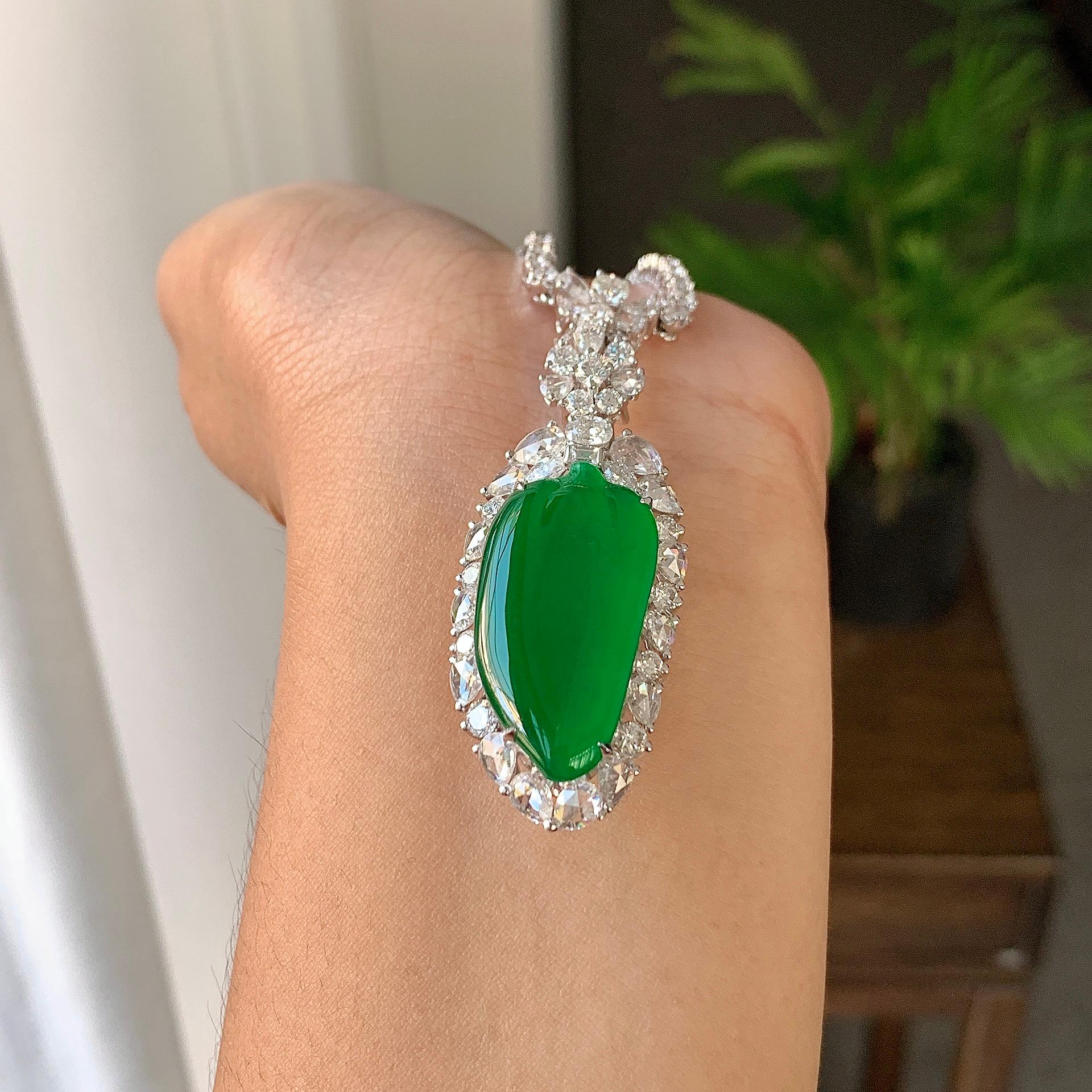 18k金钻镶冰种阳绿福瓜吊坠/项链（两用款）（yc242687）