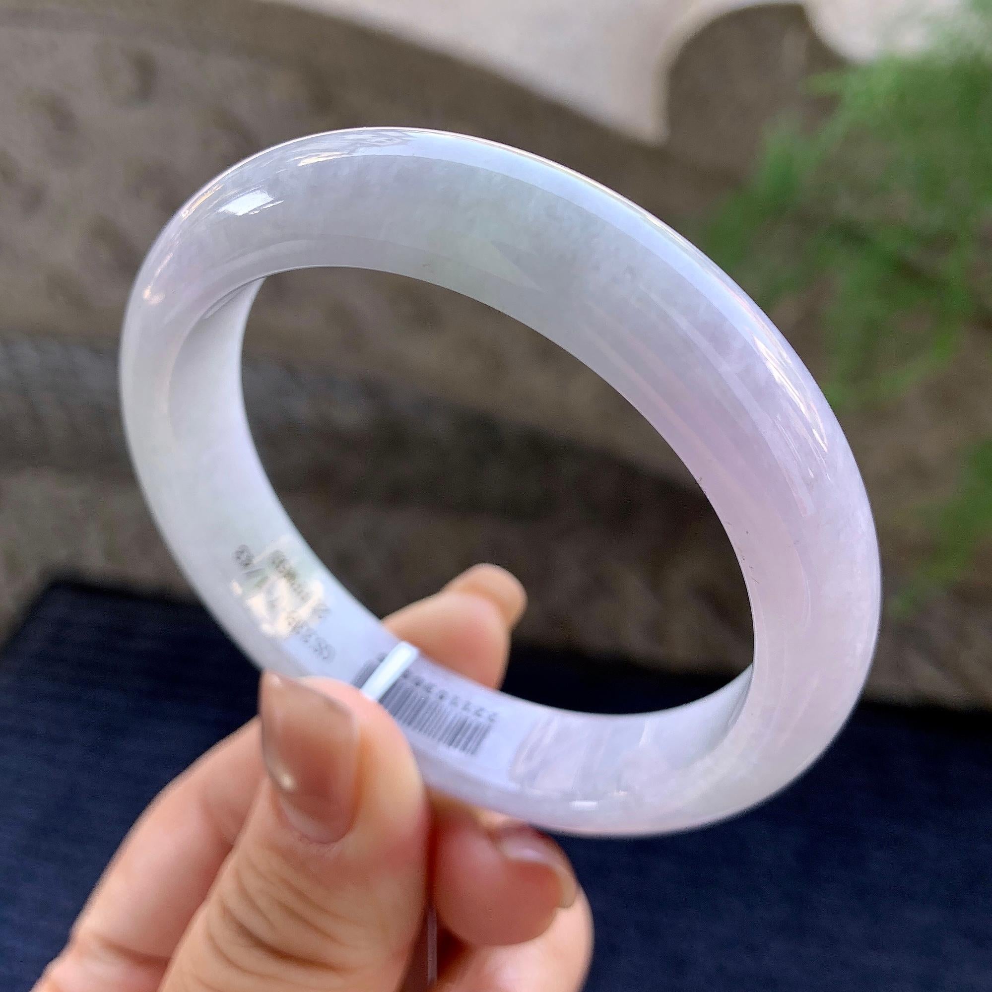 糯种淡紫罗兰正圈平安镯 55.7圈口 天然缅甸A货翡翠（yc352933）