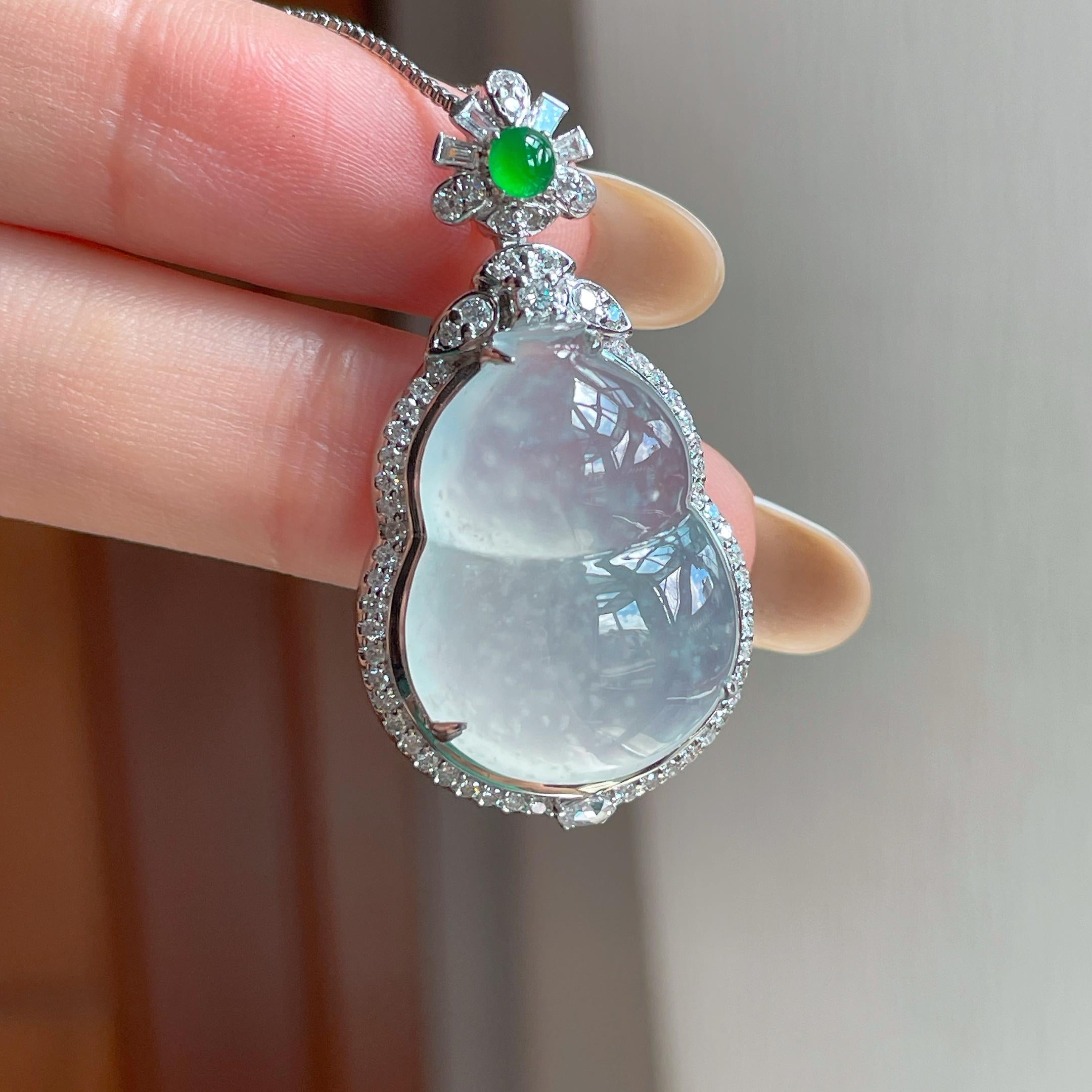 18k金镶冰种雪花棉翡翠葫芦（yc416223）