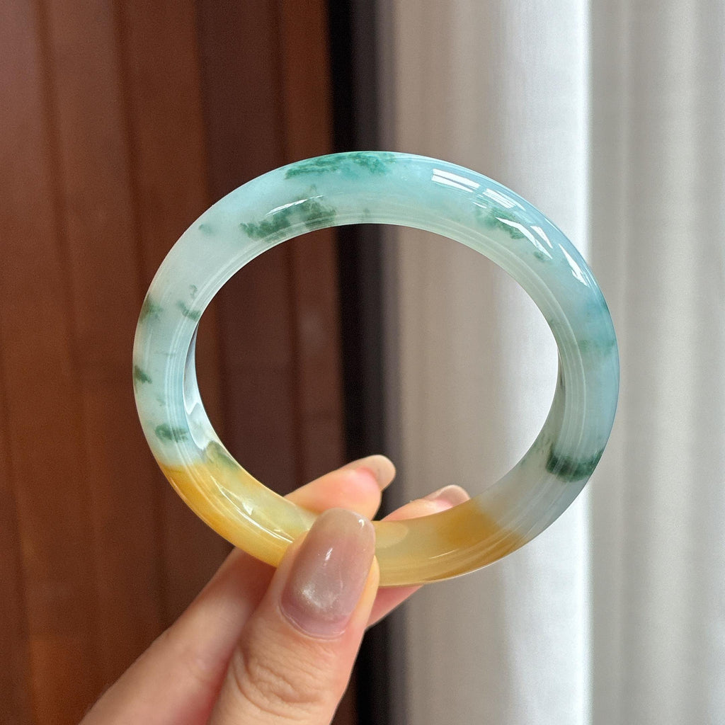 Vòng tay ngọc phỉ thúy vàng băng tuyết nếp có hoa văn đặc sắc, vòng tròn bình an 56, ngọc phỉ thúy tự nhiên hạng A Myanmar (yc450482)