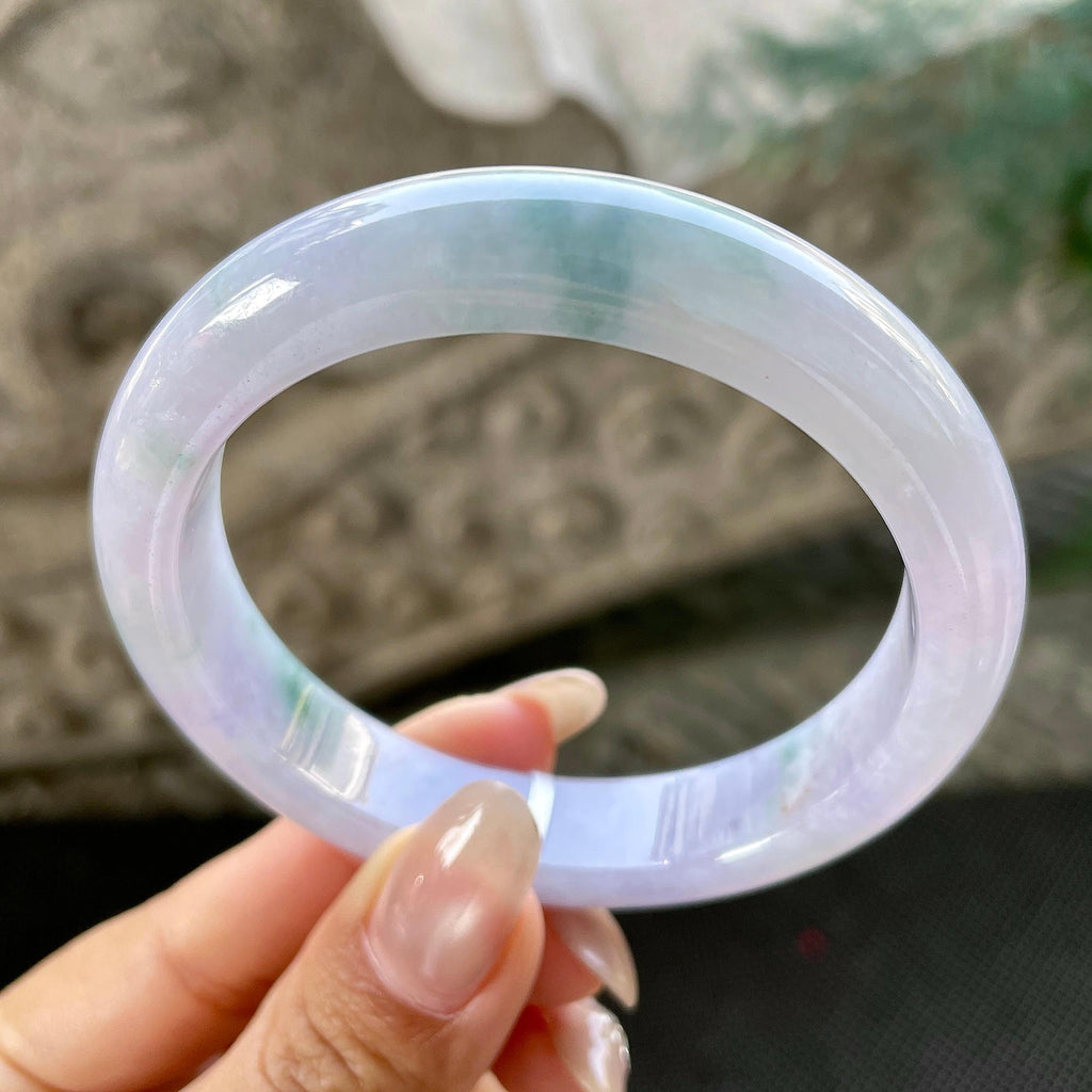大圈口   糯种淡紫罗兰飘蓝花正圈平安镯58.2圈   天然缅甸A货翡翠（yc348222）