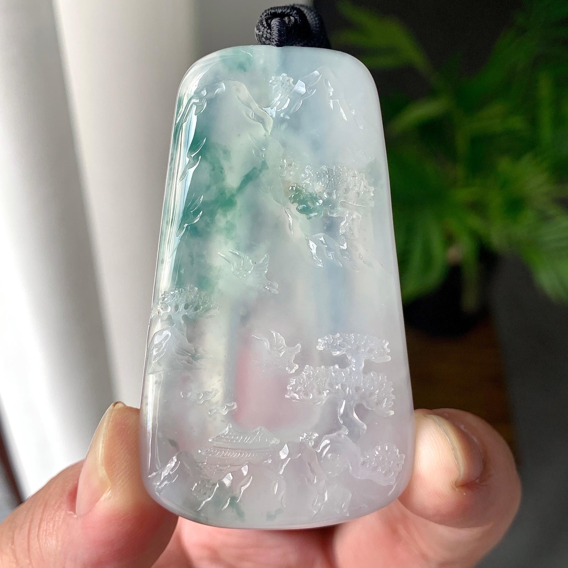 糯冰种飘花山水牌挂件（yc215971）