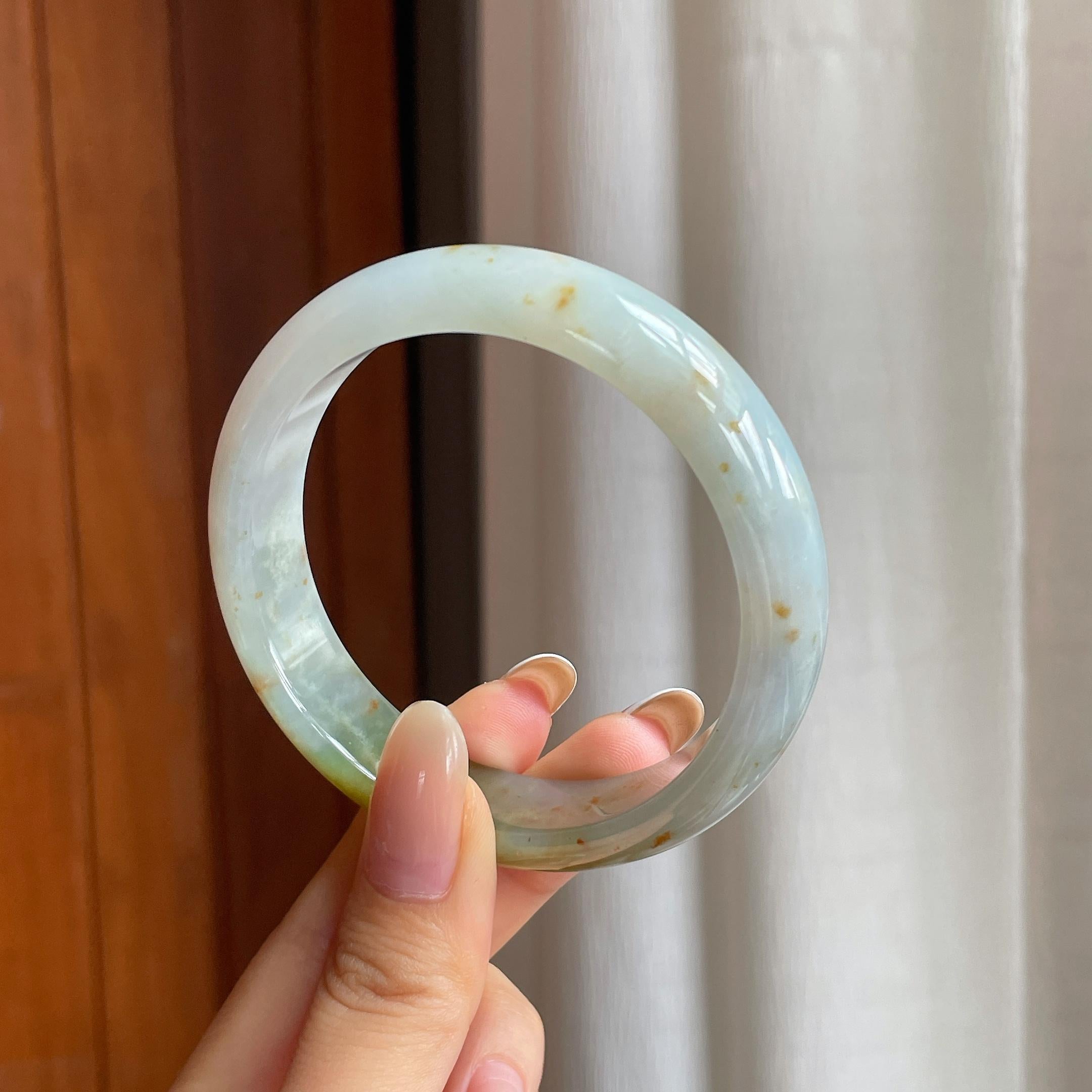 糯冰黄翡宽版翡翠平安镯（58mm)（yc417334）