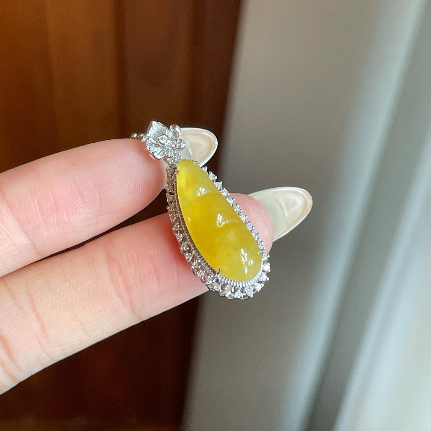 18k金钻镶糯冰黄翡翡翠豆子（yc265160）