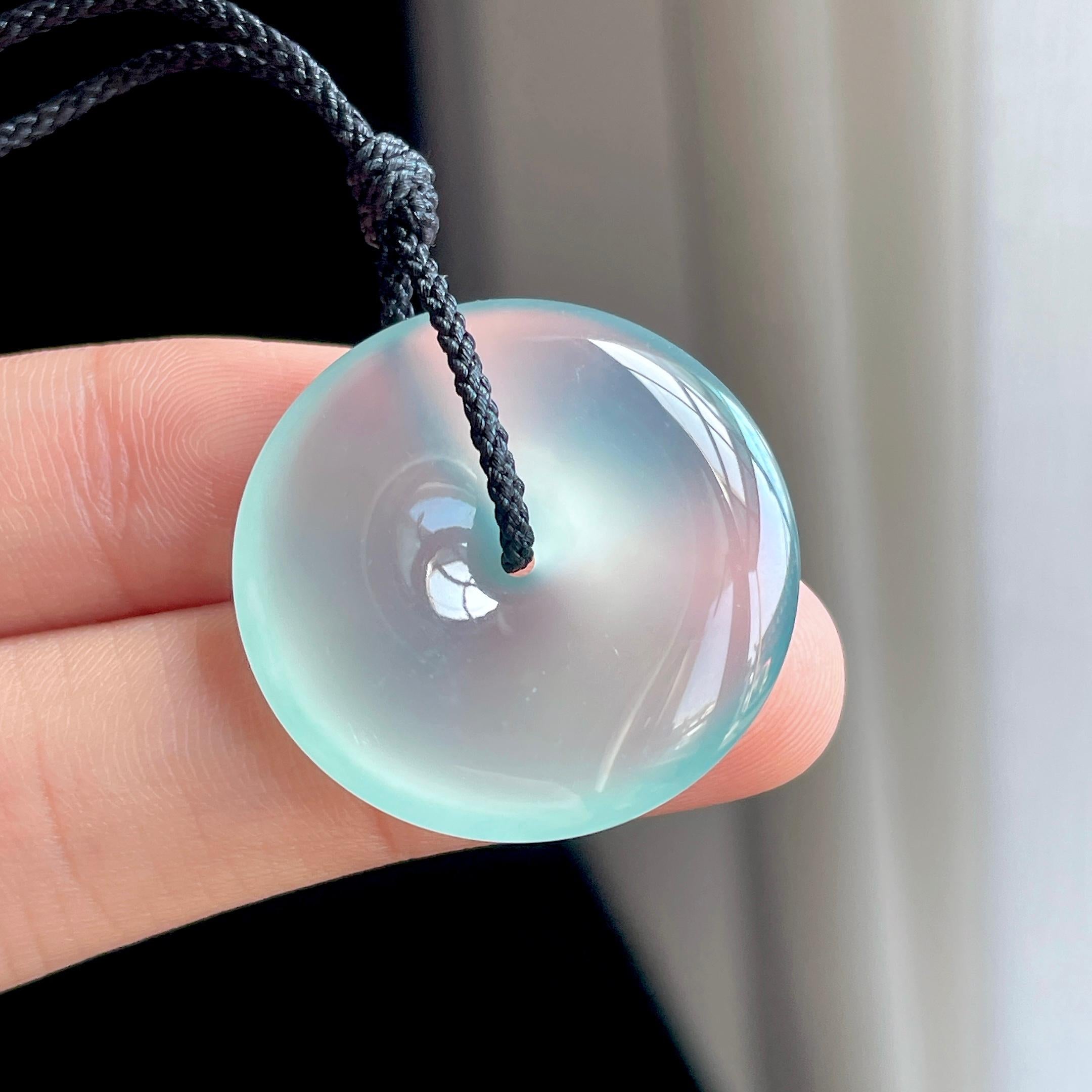 冰玻种蓝底翡翠平安扣（yc349438）