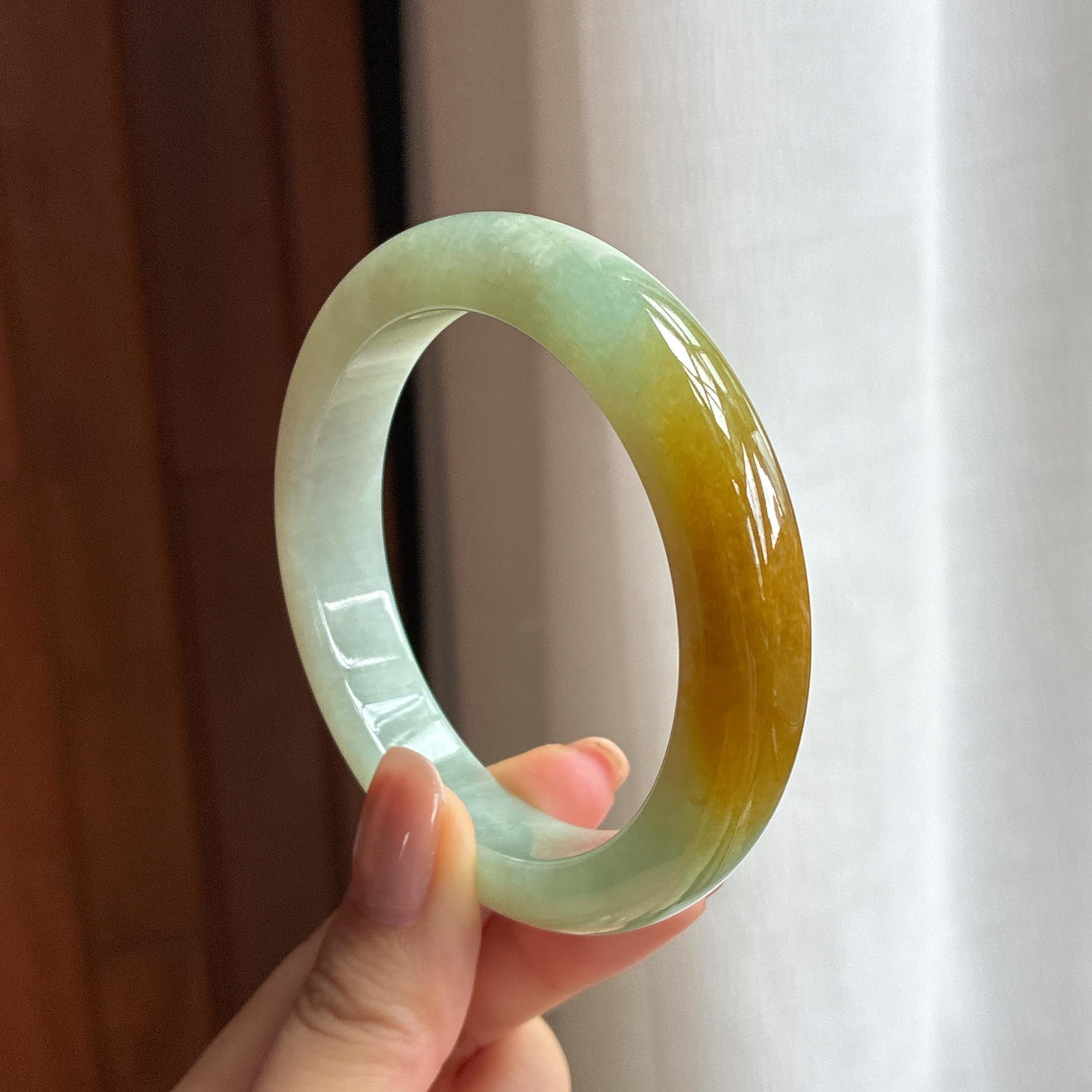 糯冰晴底飘黄翡翠平安镯（58mm)（yc424257）