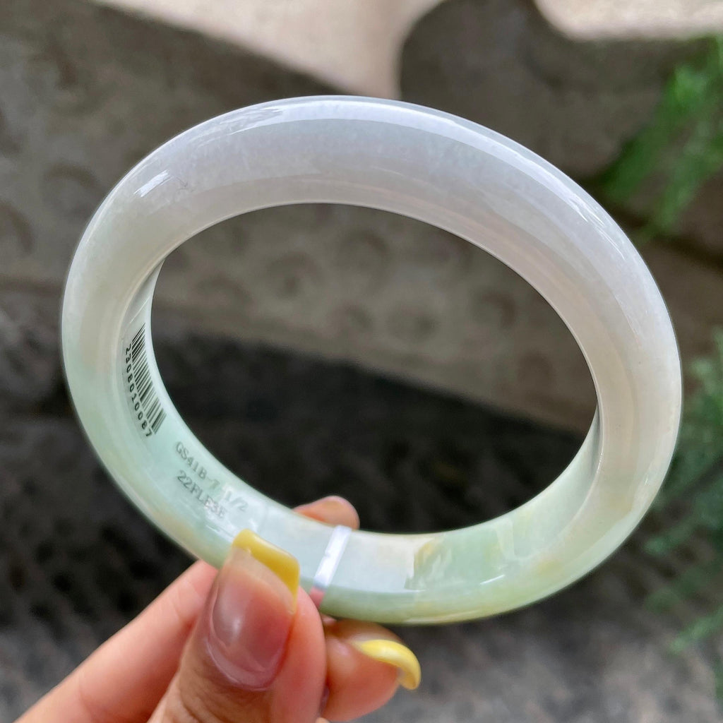 细糯种飘黄翡正圈平安镯57.1圈           天然缅甸A货翡翠（yc392729）