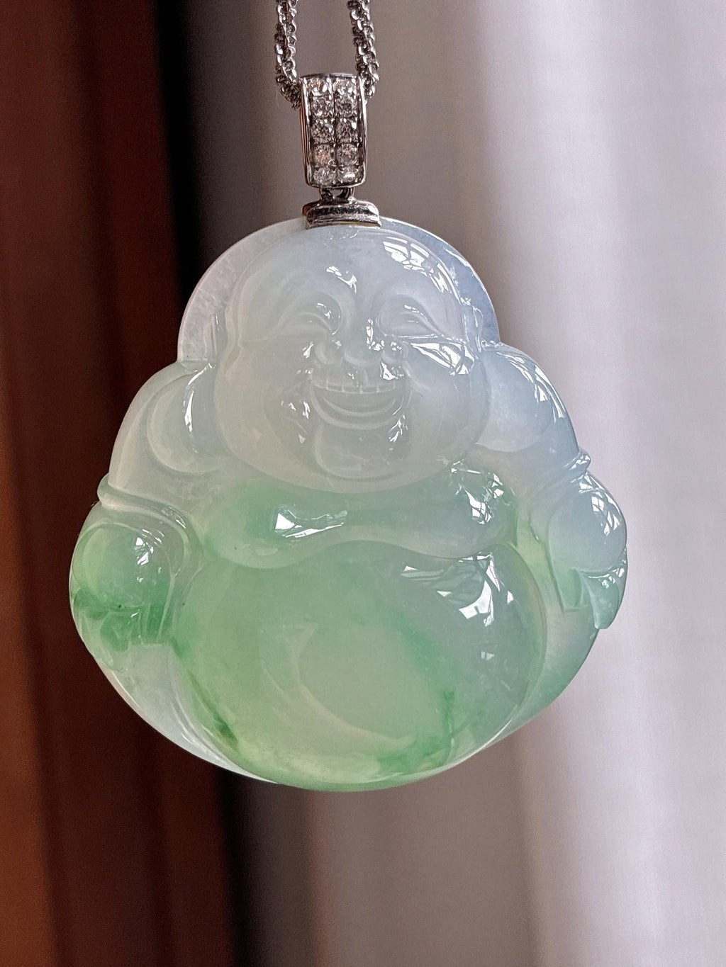 18k金扣头冰种飘绿花玉佛挂件（yc757880）