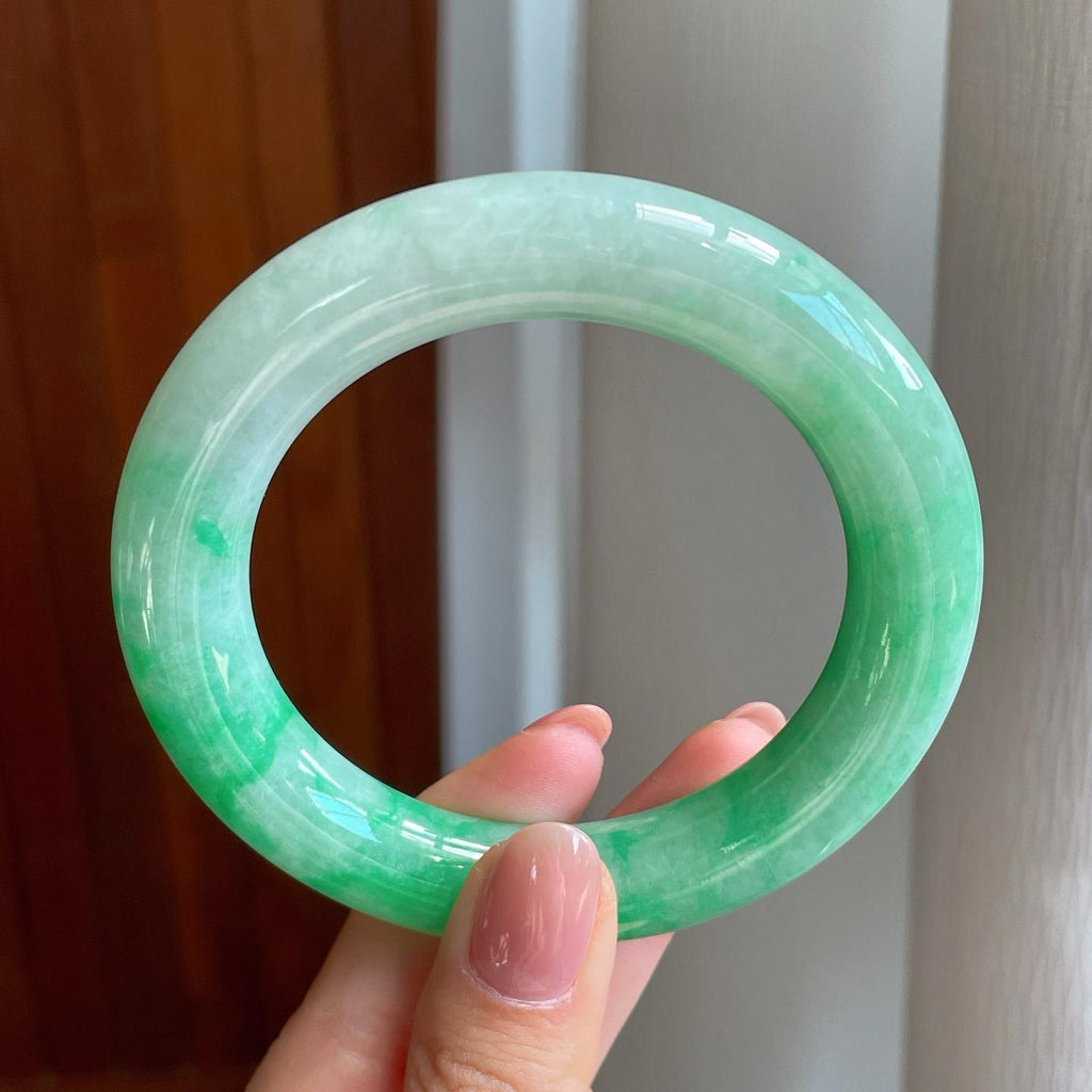 糯冰飘花翡翠圆条手镯（57mm）（yc323861）