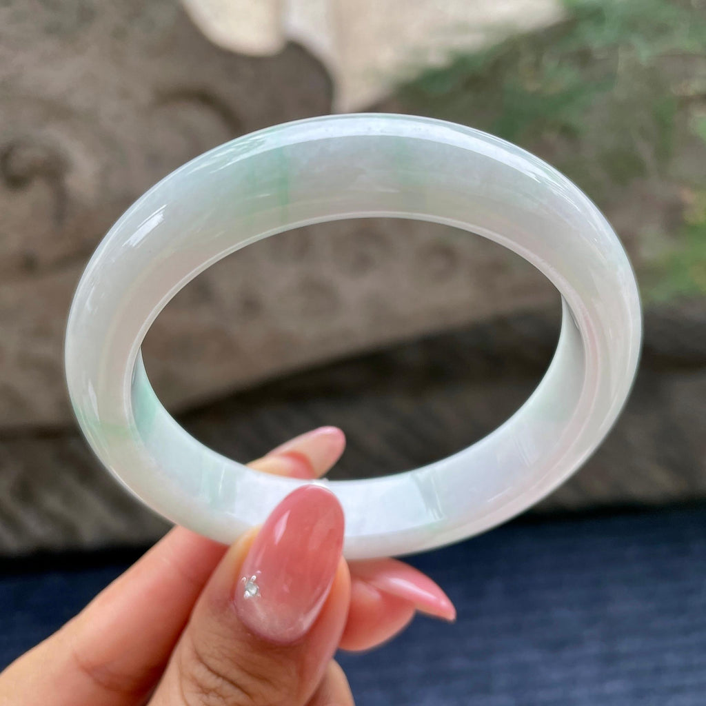 细糯种飘绿花正圈平安镯56圈      天然缅甸A货翡翠（yc423772）