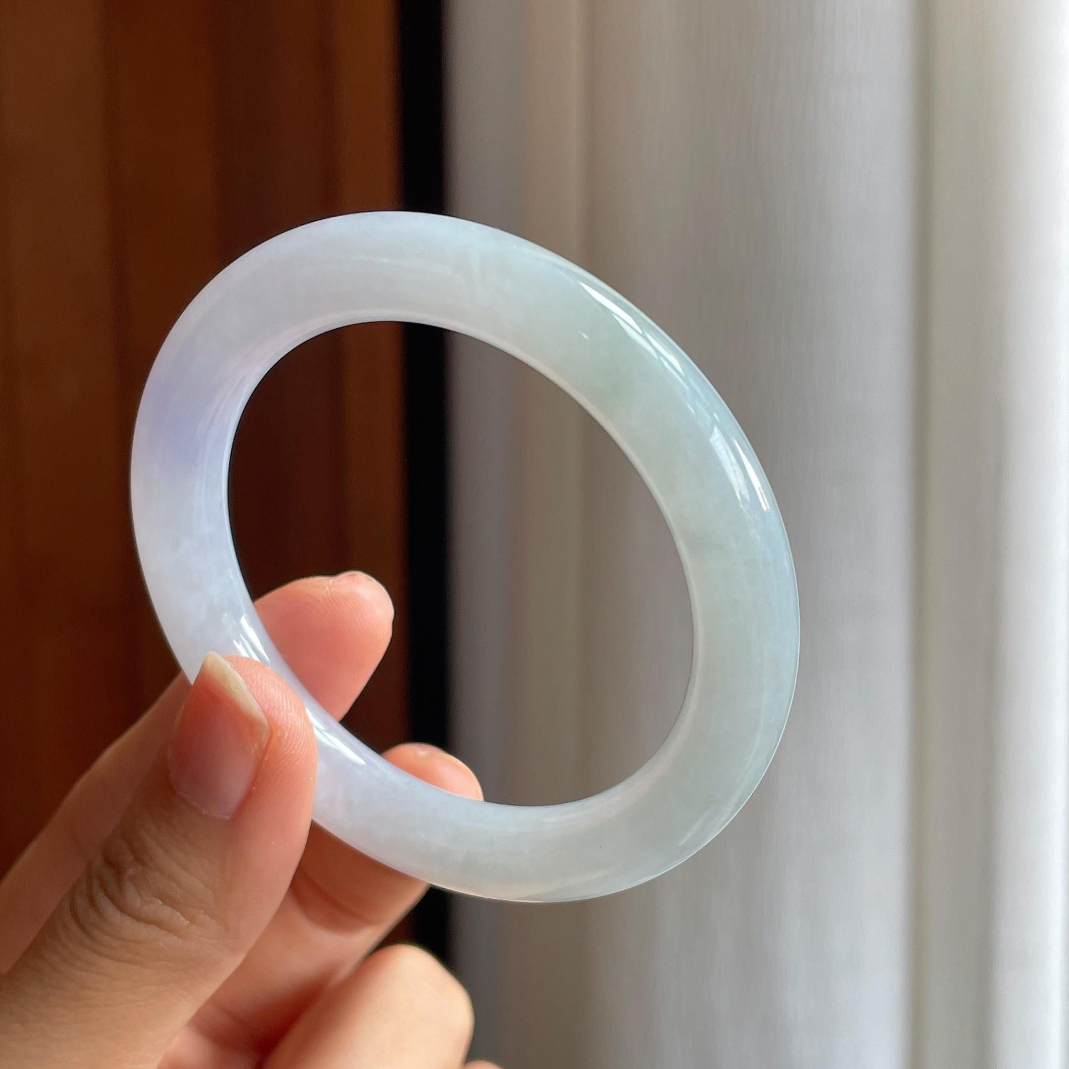糯冰淡紫罗兰翡翠圆条手镯（52.3mm）（yc373954）