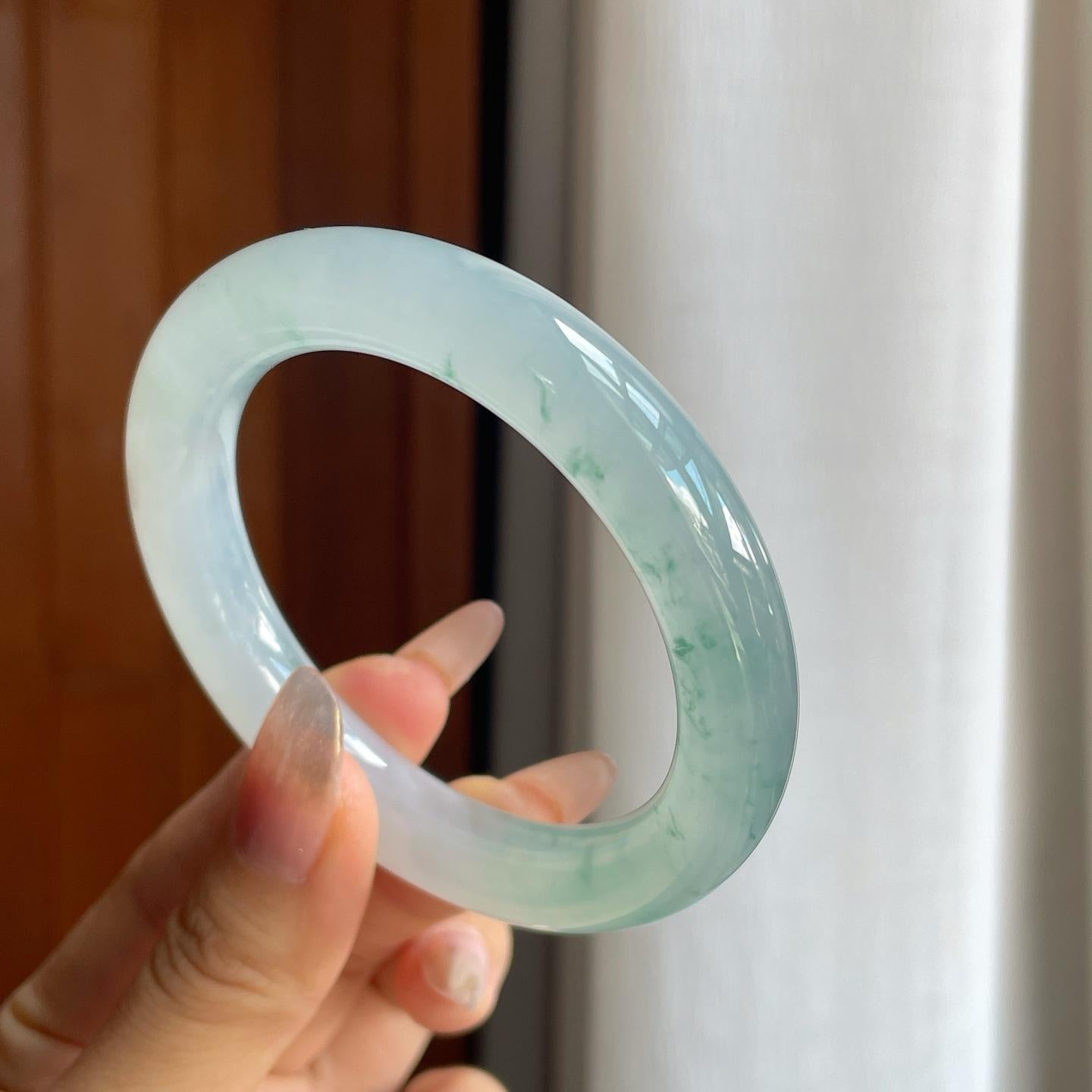 冰种飘花翡翠圆条手镯（56.5mm）（yc229795）