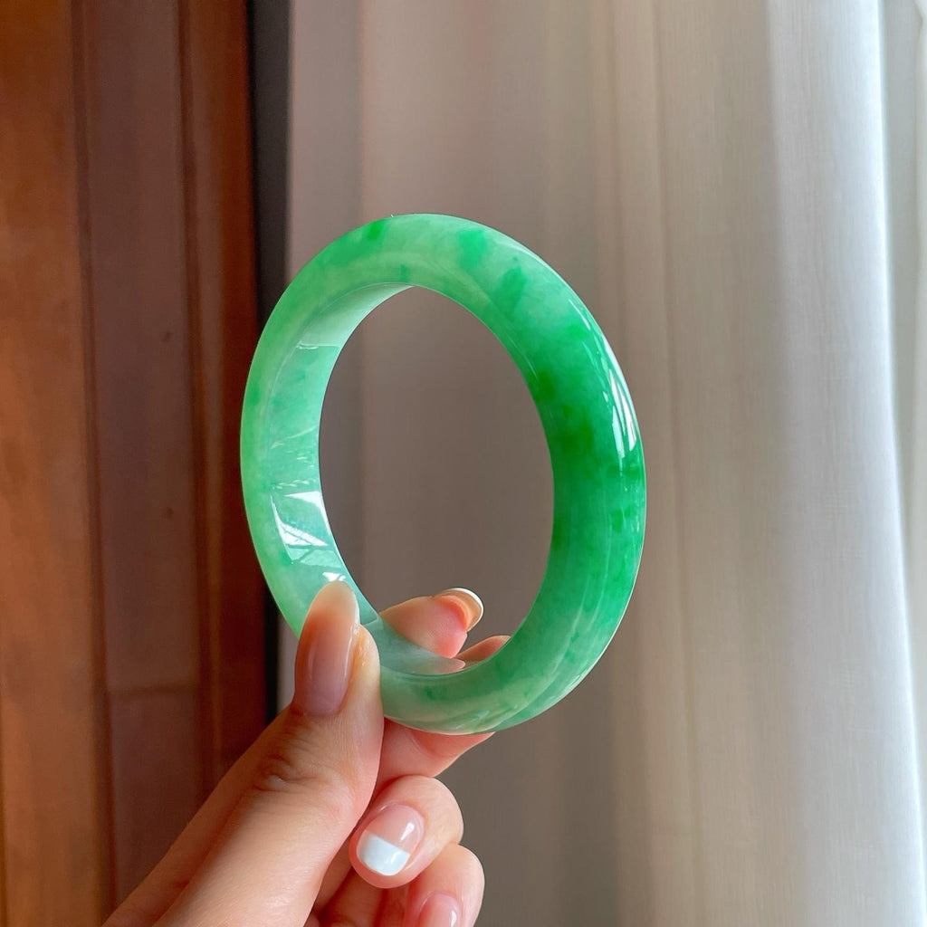 糯冰满绿翡翠平安镯（58.2mm)（yc396237）