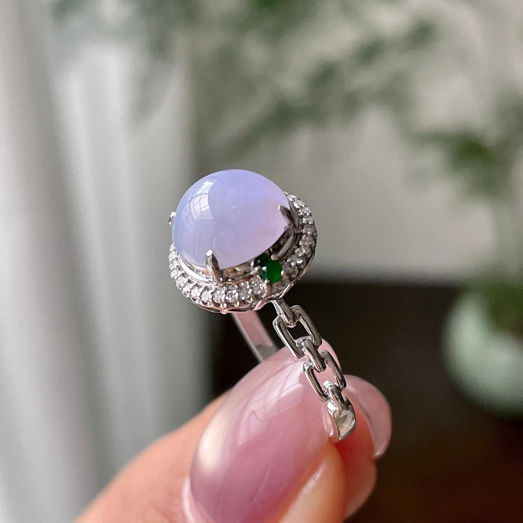 18k金钻镶糯冰种紫罗兰蛋面戒指    天然缅甸A货翡翠（yc319065）
