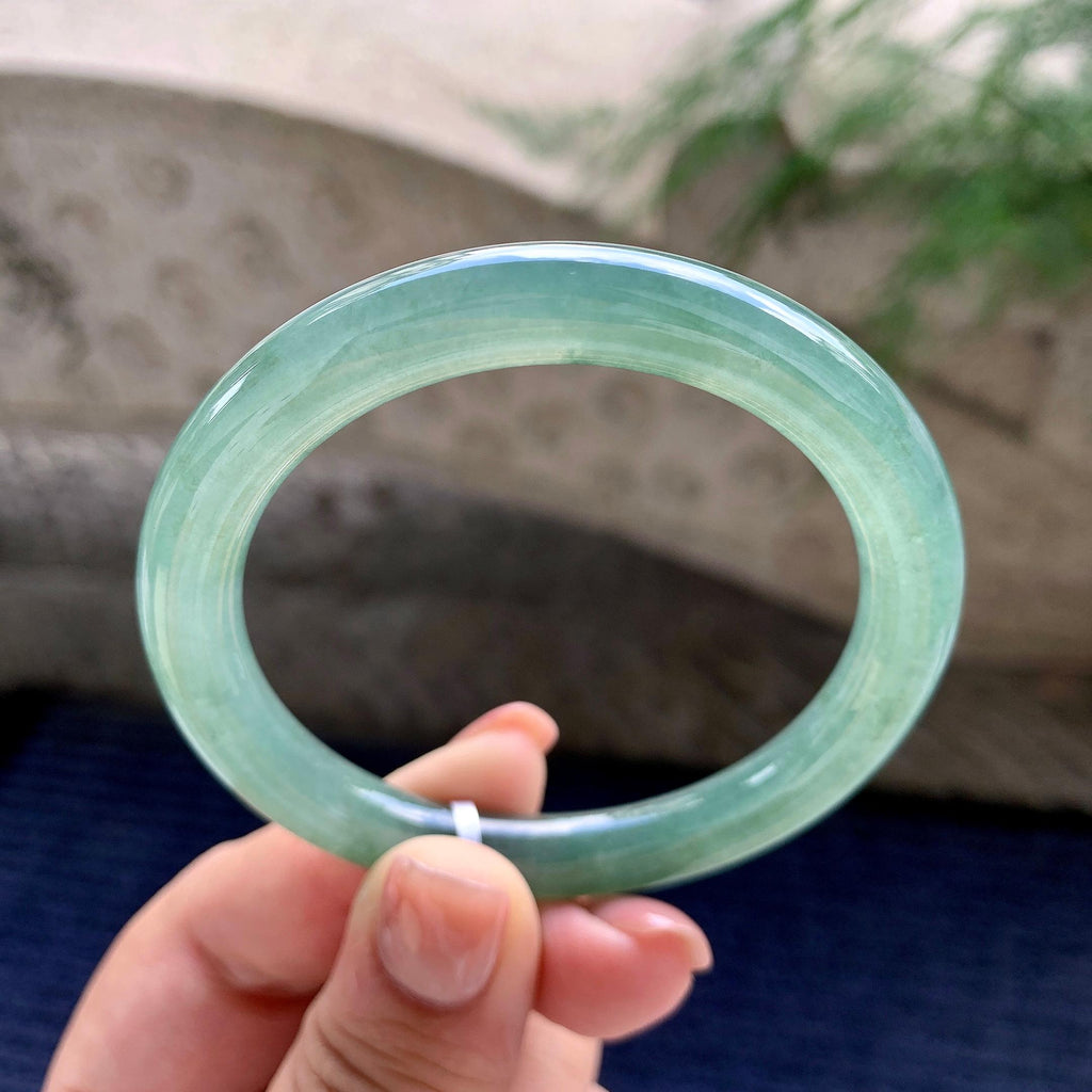 糯冰种蓝水圆条手镯 53圈口 天然缅甸A货翡翠（yc483938）