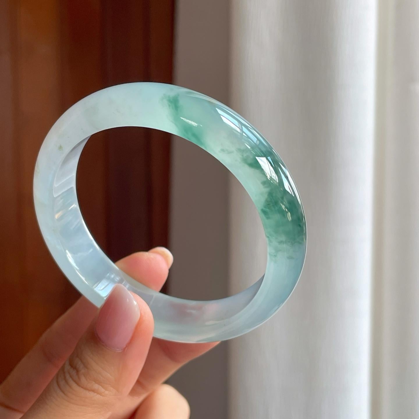 冰种飘花翡翠平安镯（58.5mm)（yc386402）