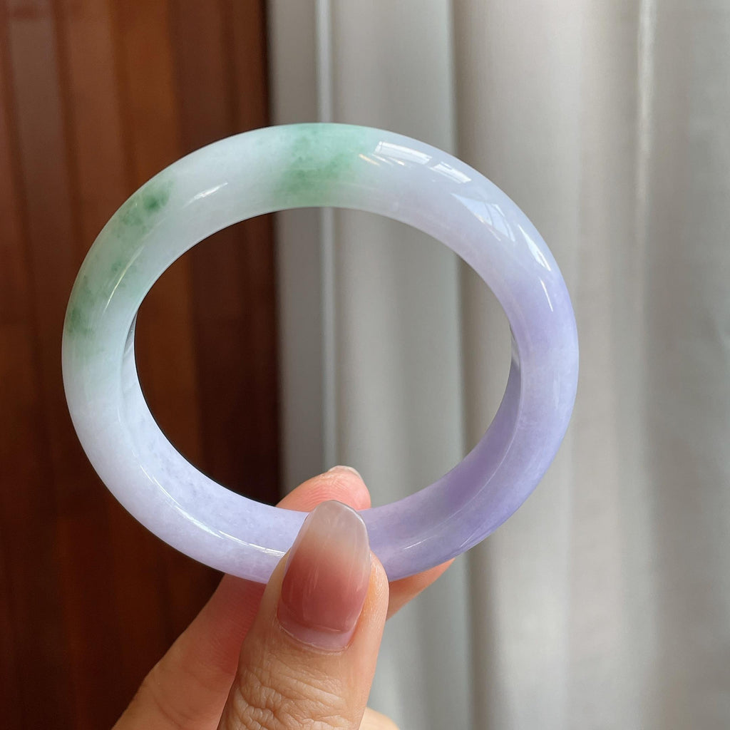 糯冰春带彩翡翠平安镯（54mm)（yc316585）