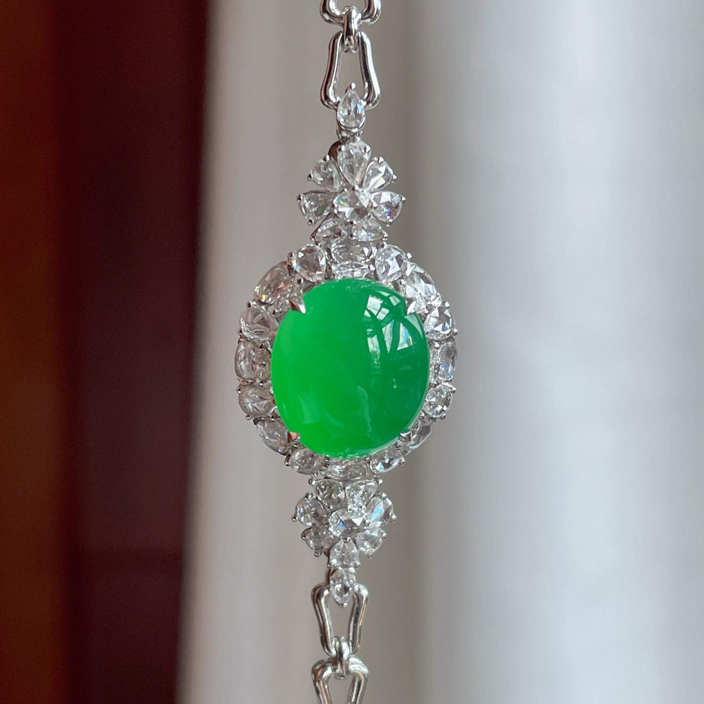 18k金镶冰种满绿翡翠蛋面（两用款）（yc247167）