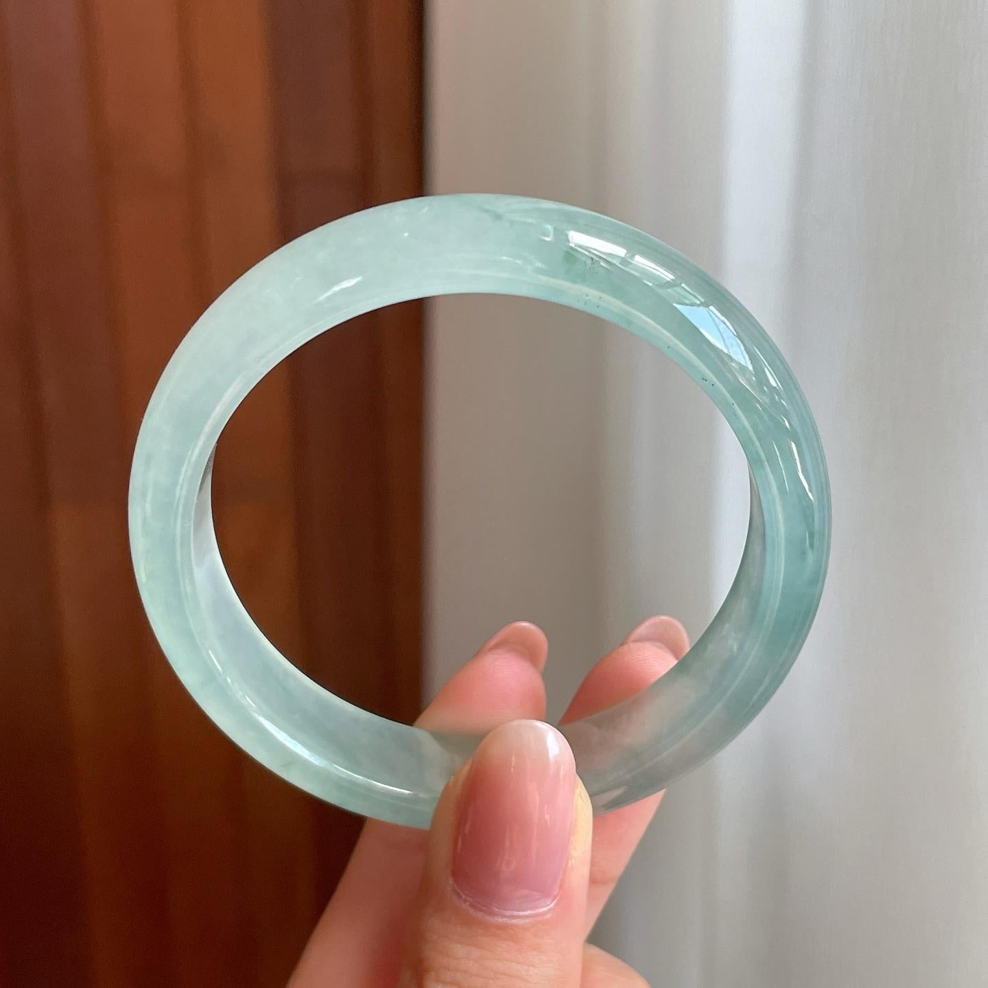 冰种晴底飘花翡翠平安镯（53.8mm)（yc363407）
