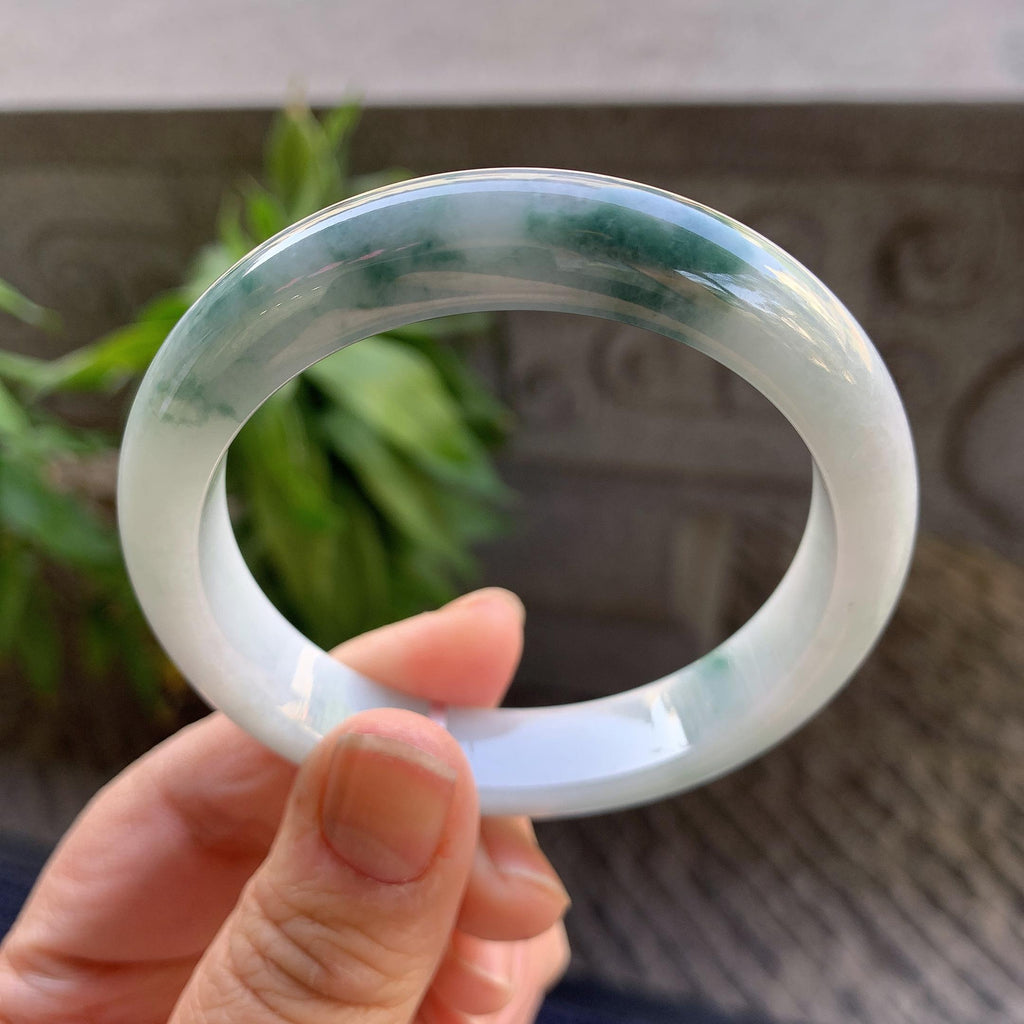 细糯种飘蓝花正圈平安镯55圈口 天然缅甸A货翡翠（yc330286）