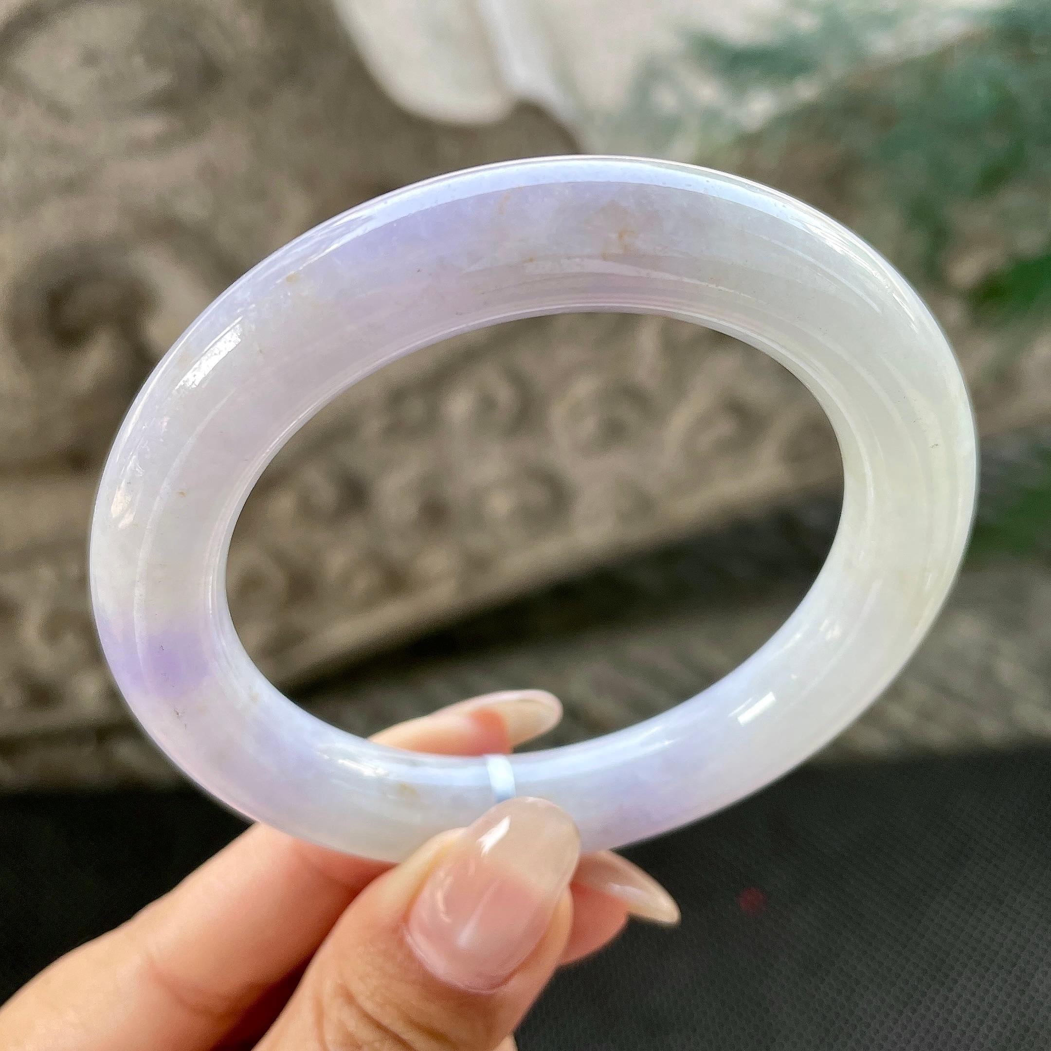 糯种淡紫罗兰圆条手镯57.4圈   天然缅甸A货翡翠（yc348226）